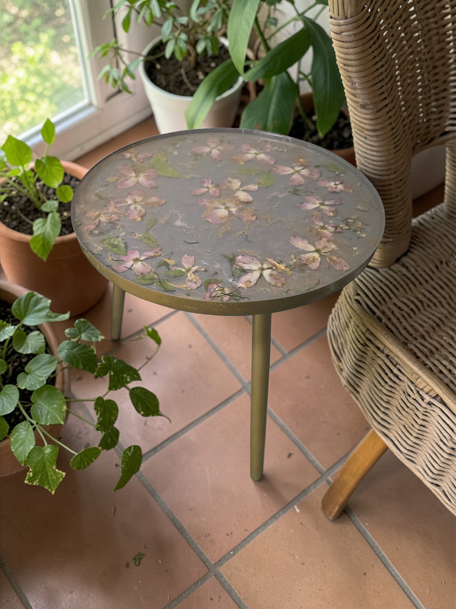 One-of-a-Kind Real Flower & Nature Resin End Table | Flower Preservation