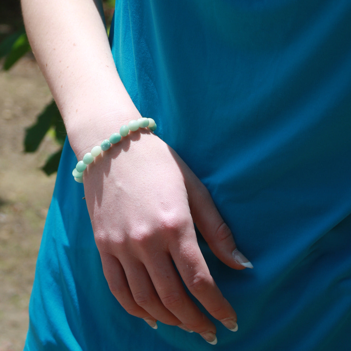 Natural Amazonite Beaded Bracelet with Hummingbird Charm | Joy & Calm Jewelry