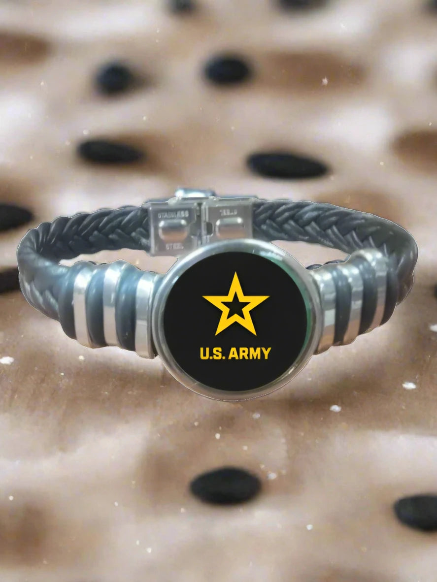 Army Unisex Braided Leather Bracelet - Made in the USA - Officially Licensed - Gift Boxed
