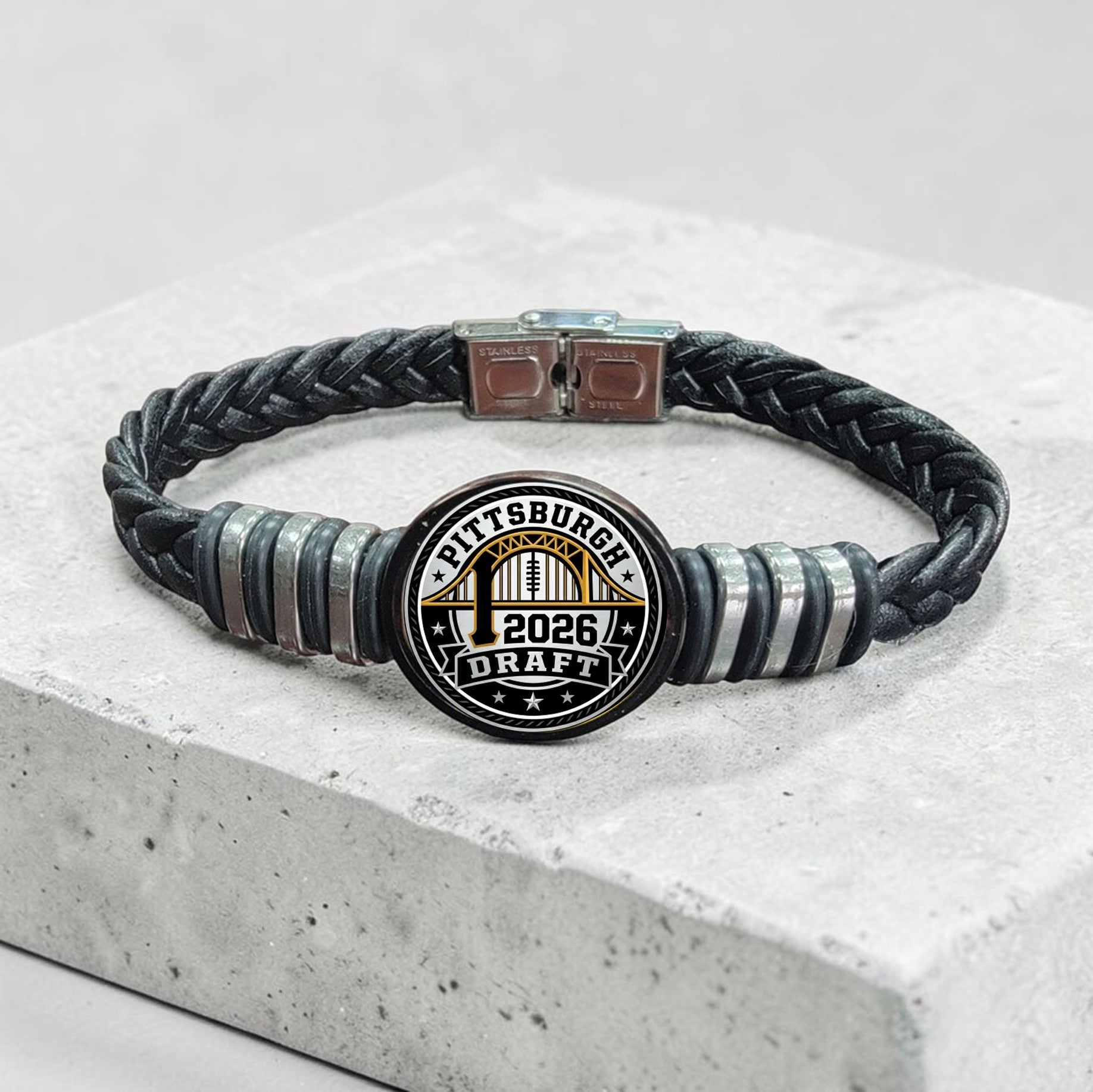 Limited Edition Steel City 2026 Draft Commemorative Braided Leather Commemorative Bracelet