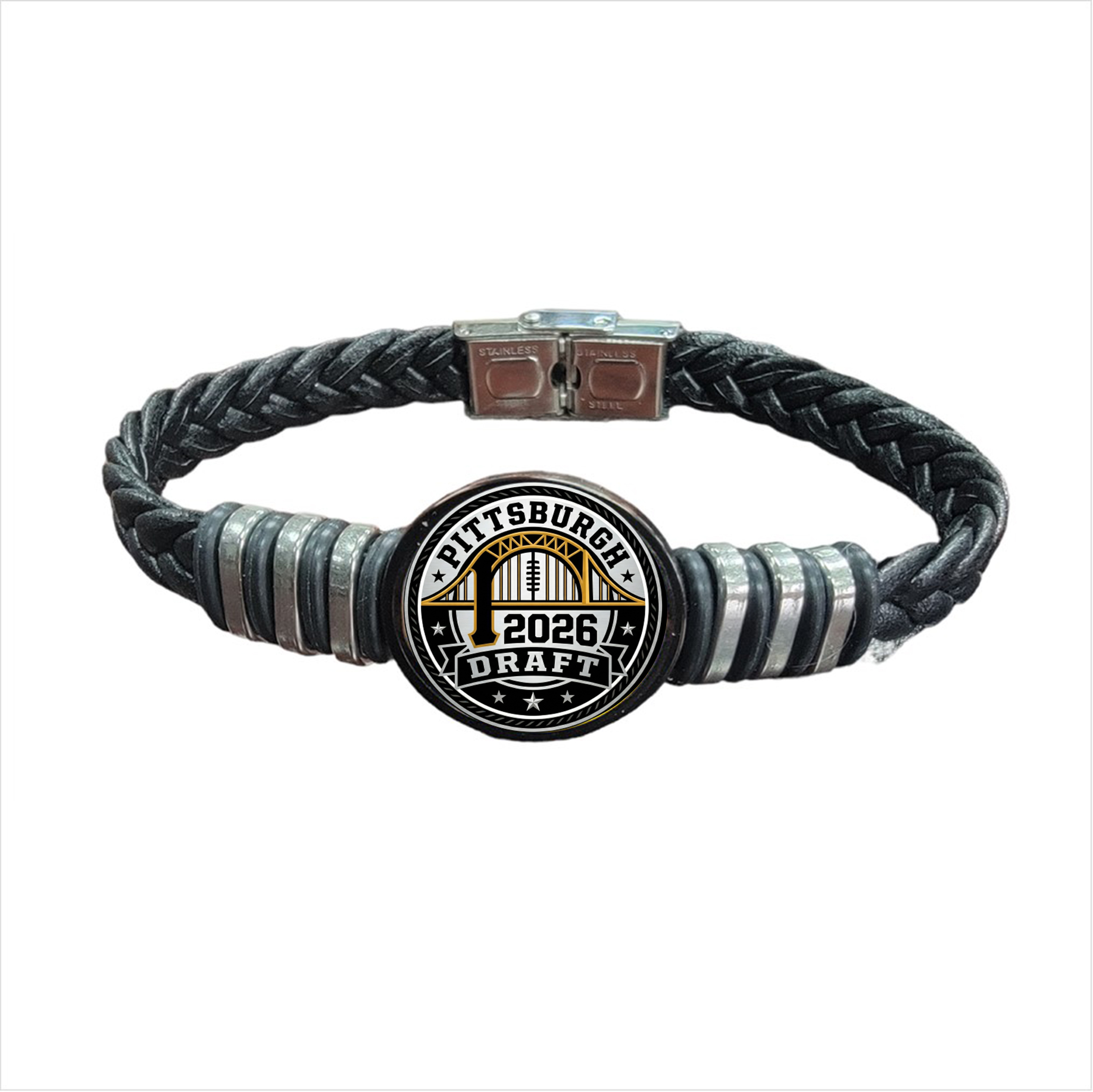 Limited Edition Steel City 2026 Draft Commemorative Braided Leather Commemorative Bracelet