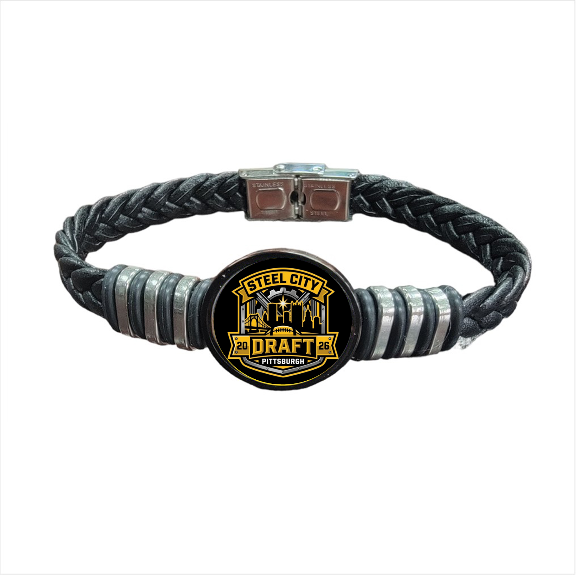 Limited Edition Steel City 2026 Draft Commemorative Braided Leather Commemorative Bracelet