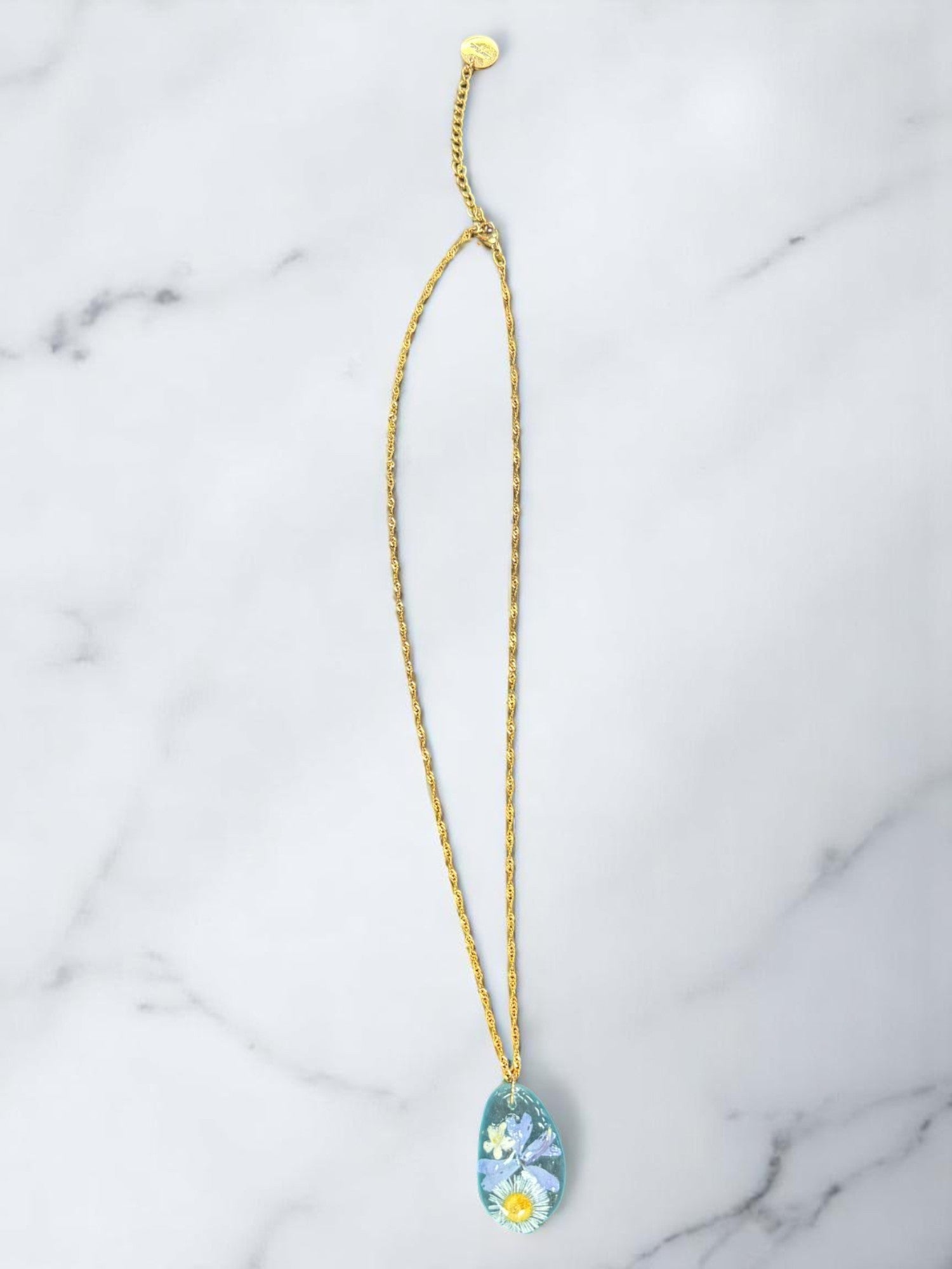 Women's Flower Bloom Green Sea Glass Pendant Necklace