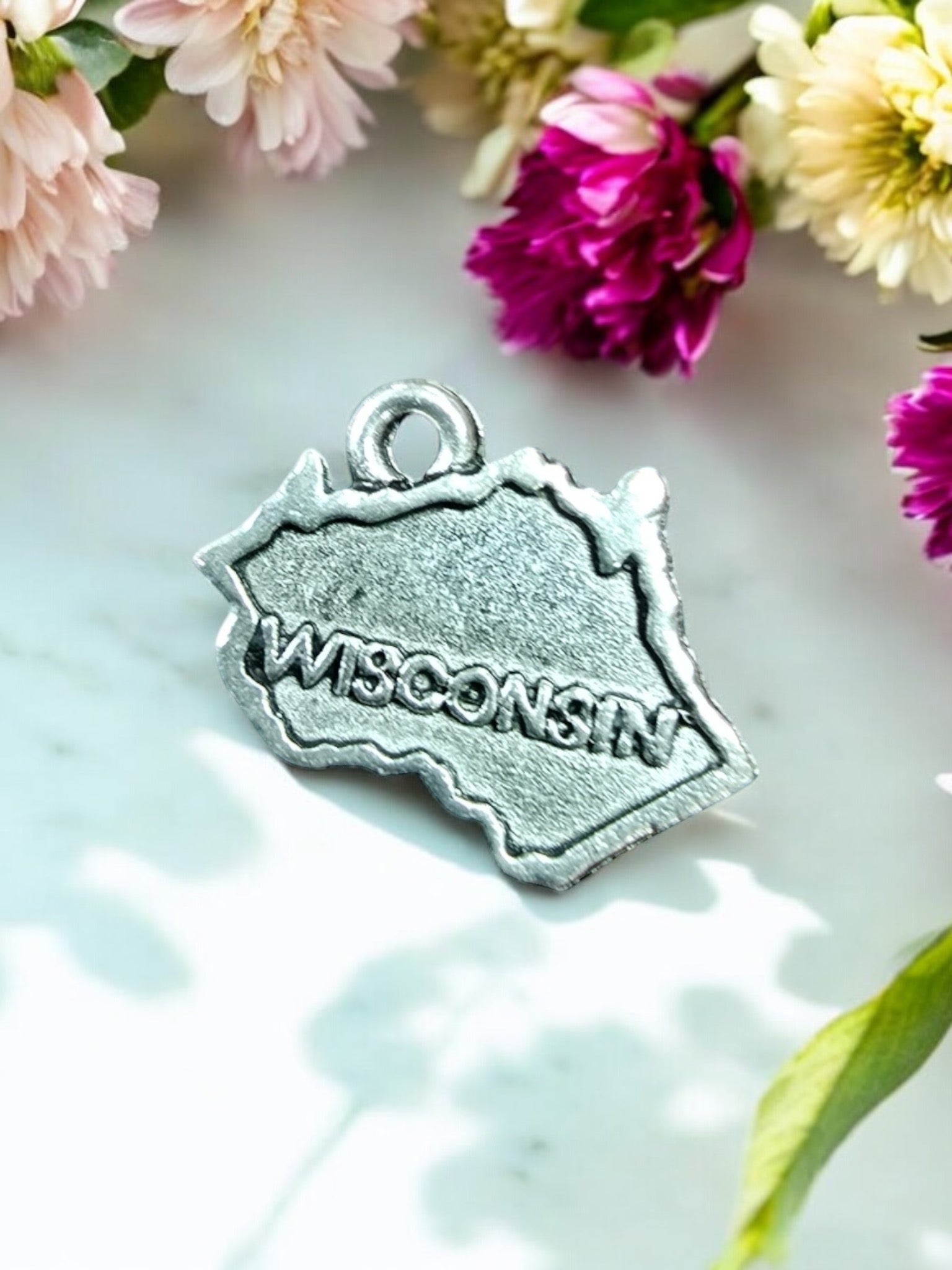 Silver Wisconsin State Pewter Charm Pendant | Travel Charm