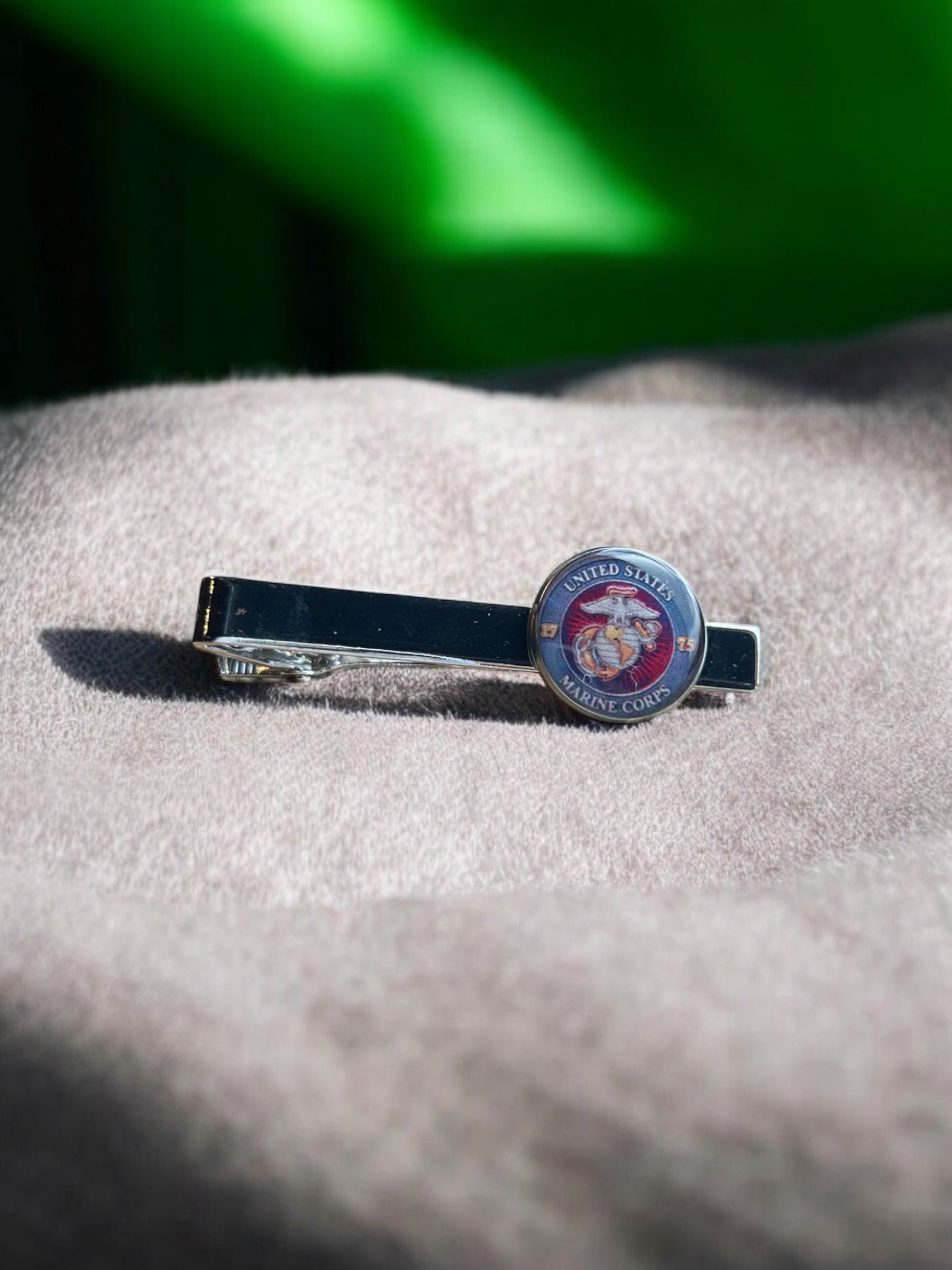 Marine Corps Green Logo Silver Tie Bar Clip | Stainless Steel | Made in the USA Officially Licensed