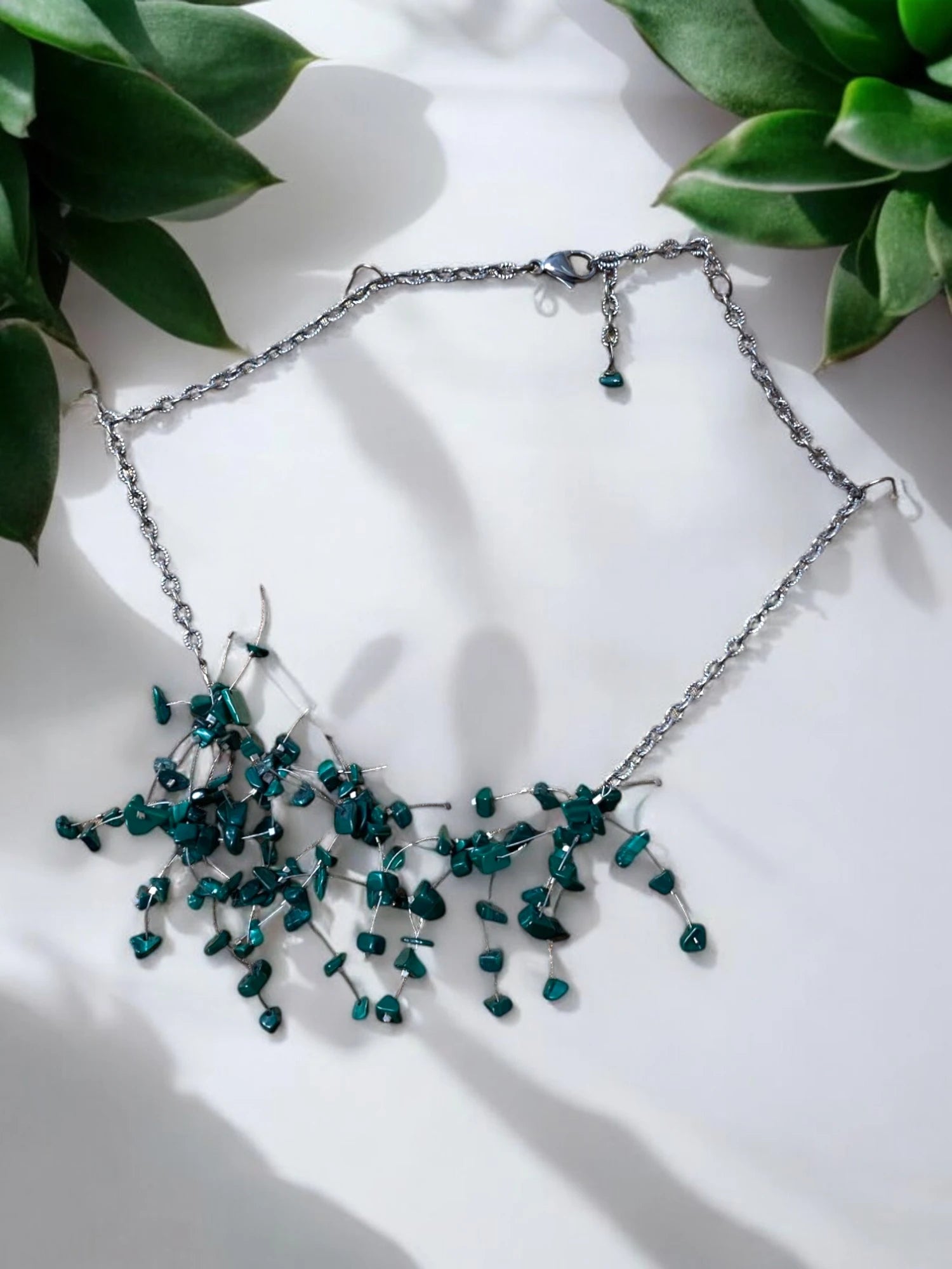 Gemstone Starlight Spray Statement  Necklace - Amethyst, Malachite, Amazonite