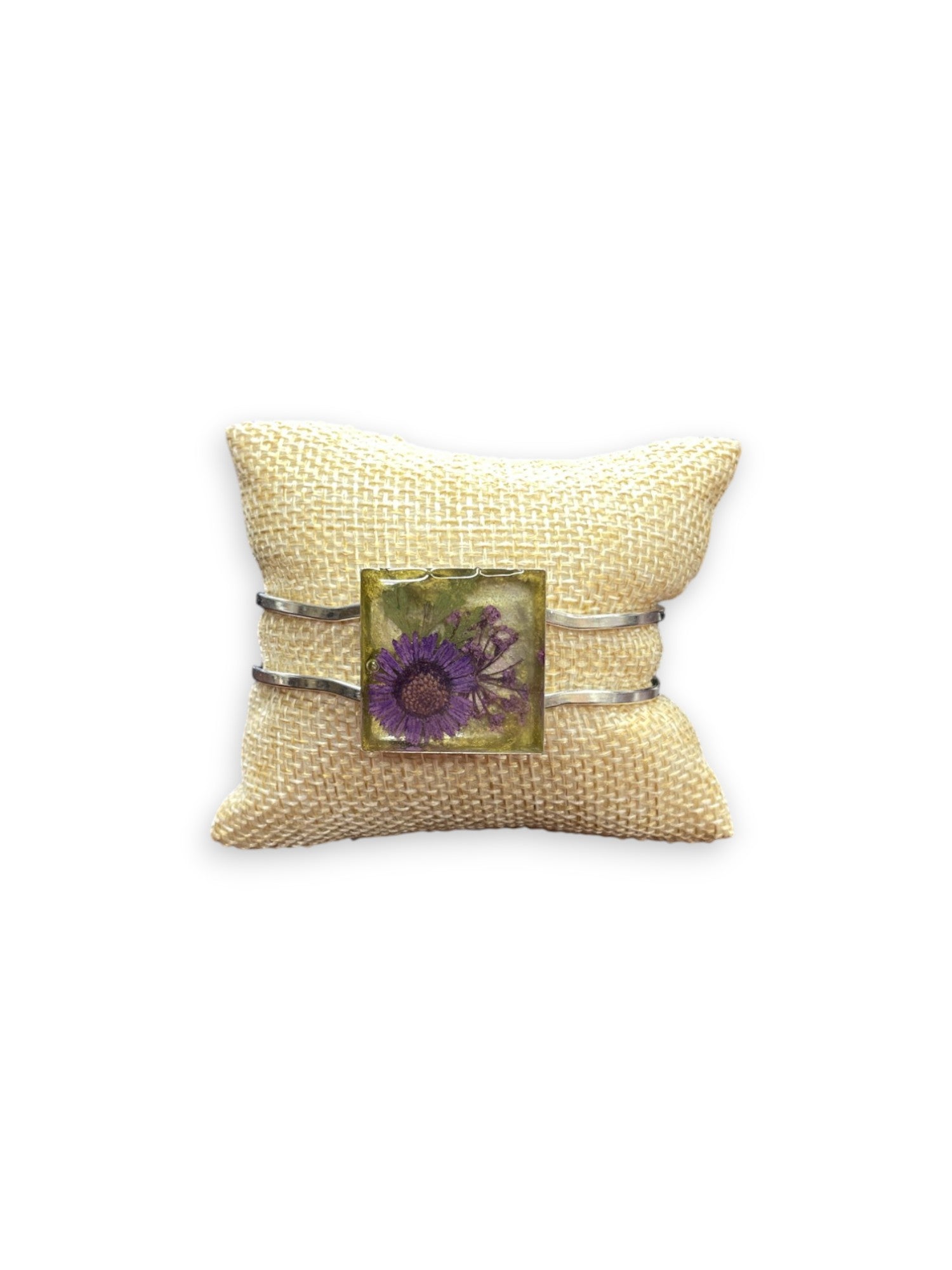 Geometric Purple and yellow Flower Resin Cuff Bracelet