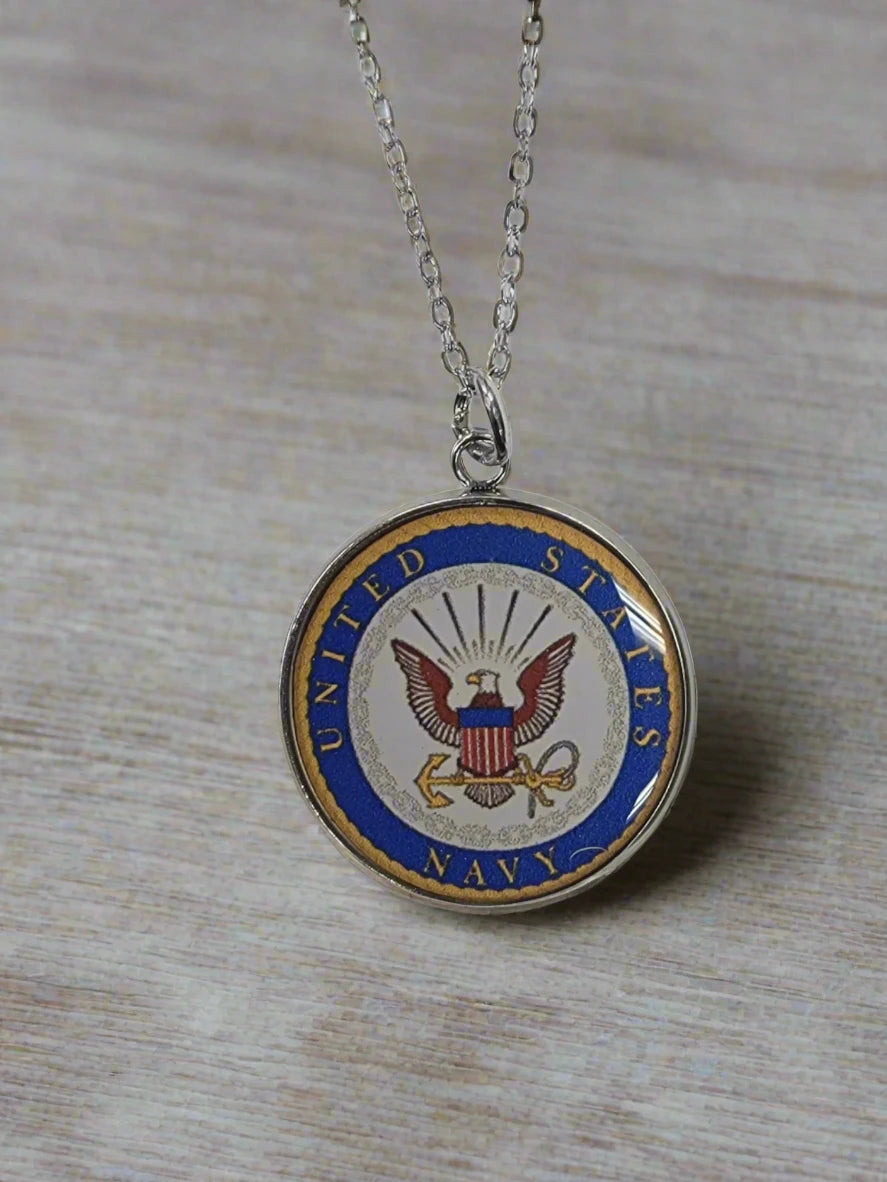 Army, Navy, Air Force, Marine Corps, Coast Guard, Space Force Pendant Necklace in Gold or Silver | Made in the USA | Officially Licensed