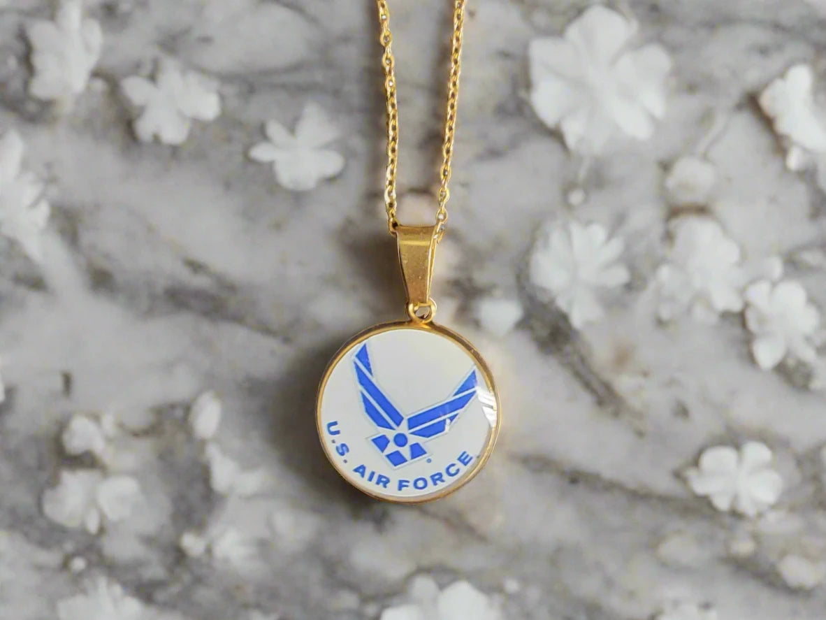 Army, Navy, Air Force, Marine Corps, Coast Guard, Space Force Pendant Necklace in Gold or Silver | Made in the USA | Officially Licensed