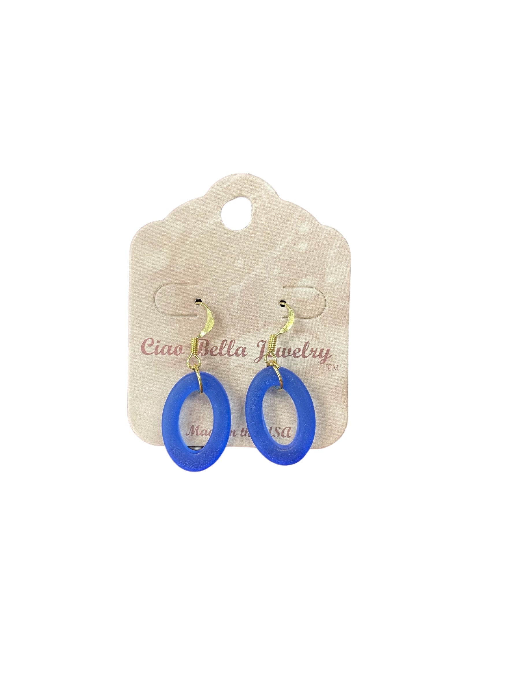 Ocean's Embrace: Oval Sea Glass Dangle Earrings | Royal Blue, Light Green, Mauve Pink | Coastal Elegance | Unique Handmade Jewelry