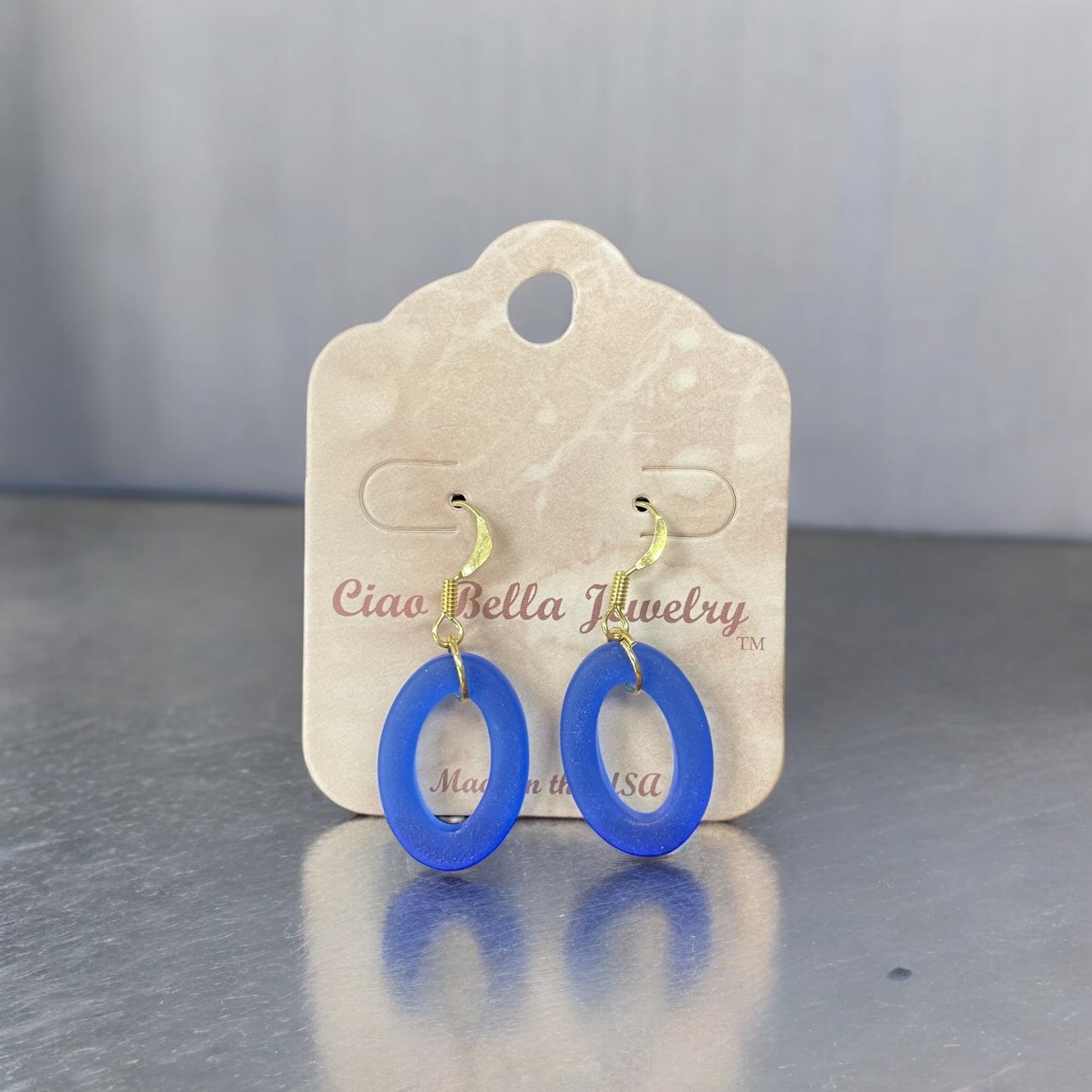 Ocean's Embrace: Oval Sea Glass Dangle Earrings | Royal Blue, Light Green, Mauve Pink | Coastal Elegance | Unique Handmade Jewelry