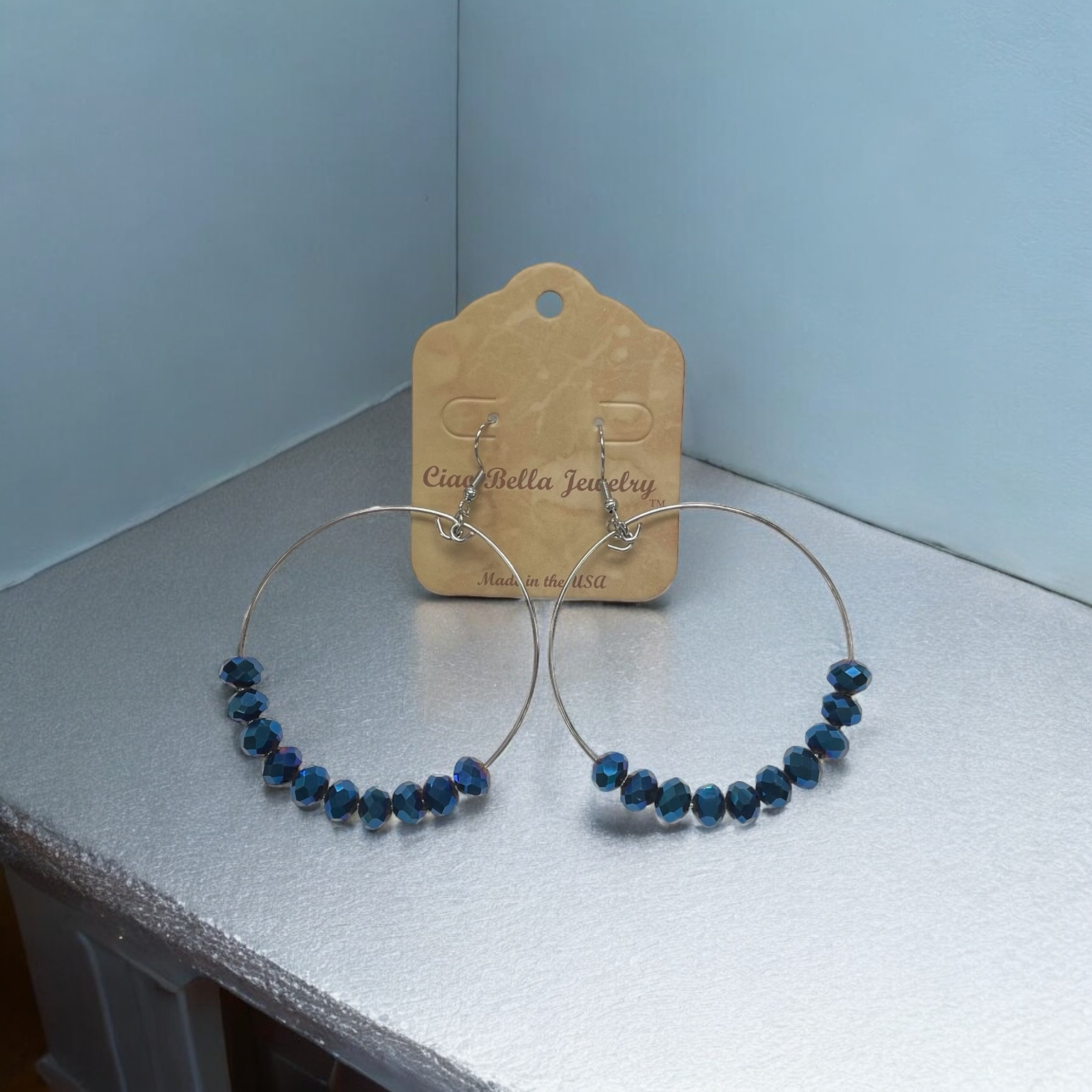 Half Crystal Large Hoop Earrings