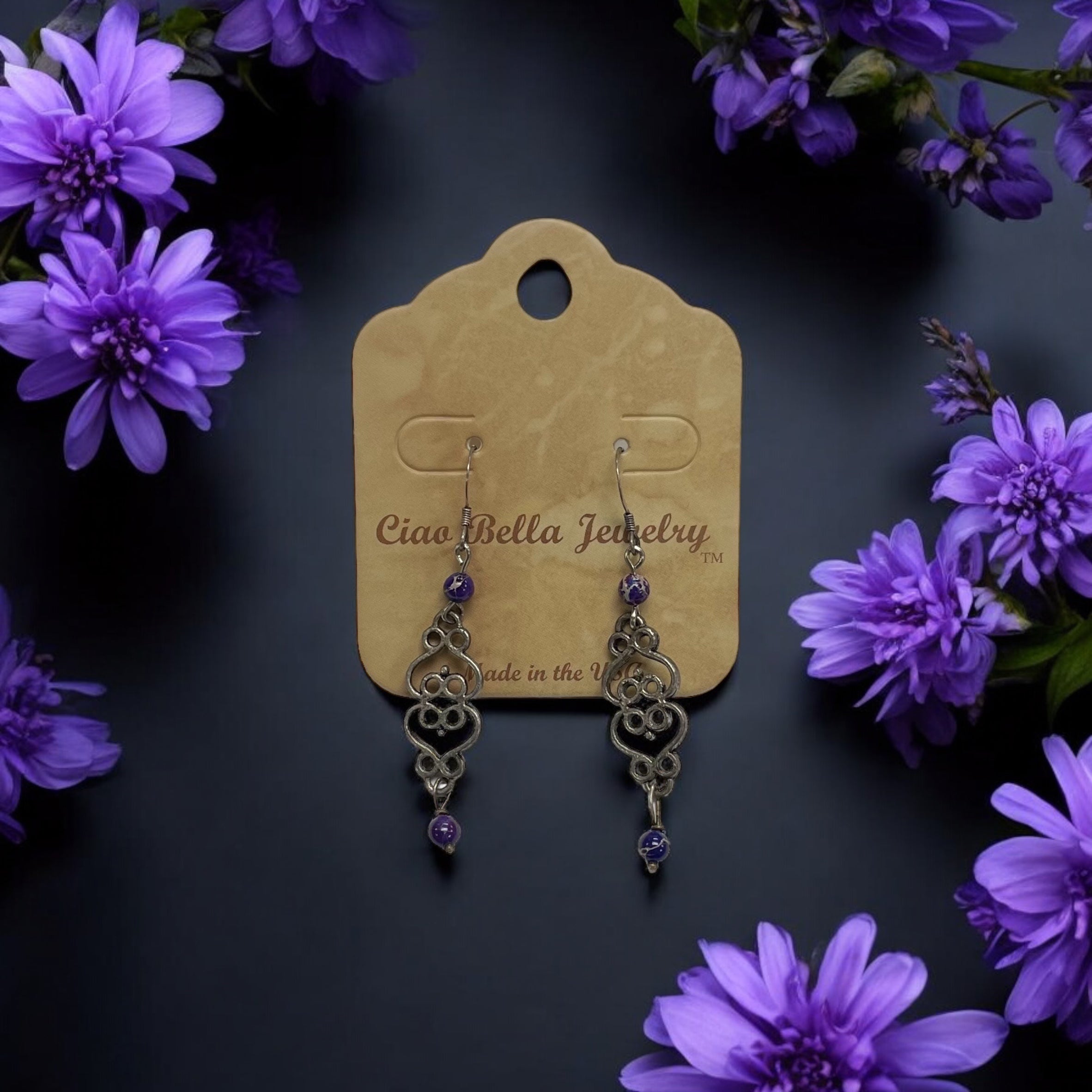 Silver Filigree Dangle Earrings | Gemstone & Crystal Earrings