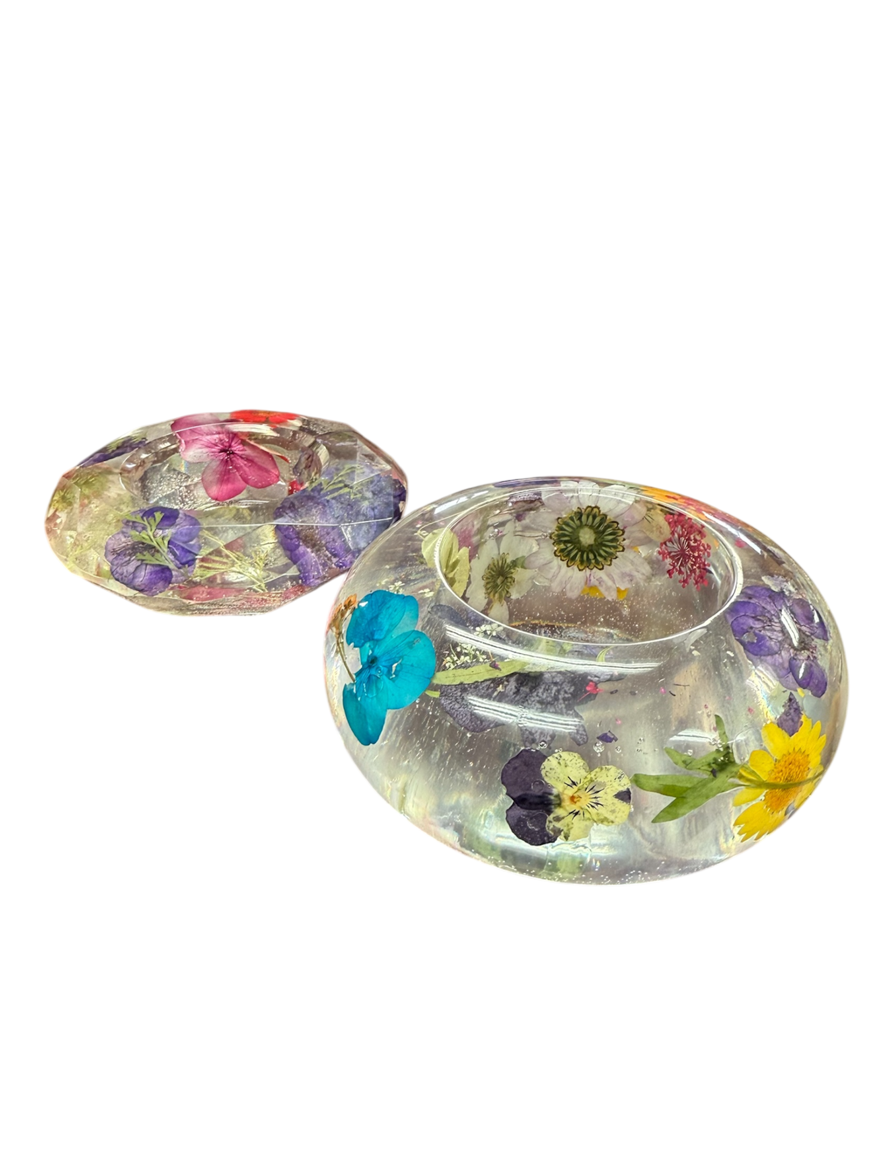 Hand-Cast Real Flower Resin Candle Holder Bowl | Bridal Bouquet Keepsake