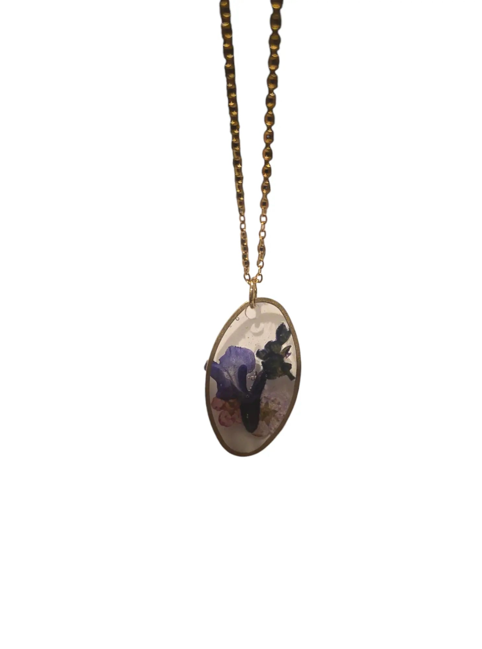 Minimalist Oval Pressed Flower Pendant | Real Botanical Resin Necklace