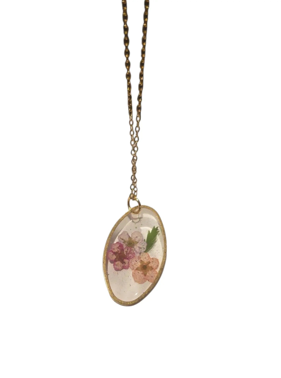 Minimalist Oval Pressed Flower Pendant | Real Botanical Resin Necklace