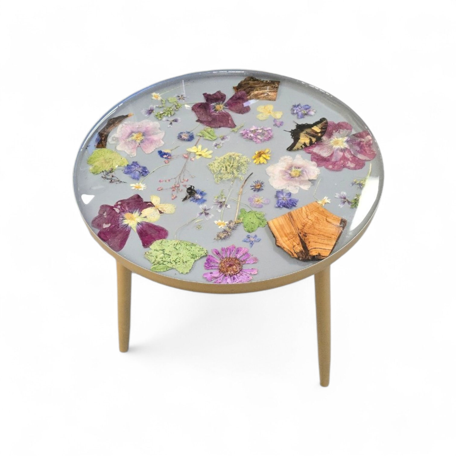 One-of-a-Kind Real Flower & Nature Resin End Table | Flower Preservation