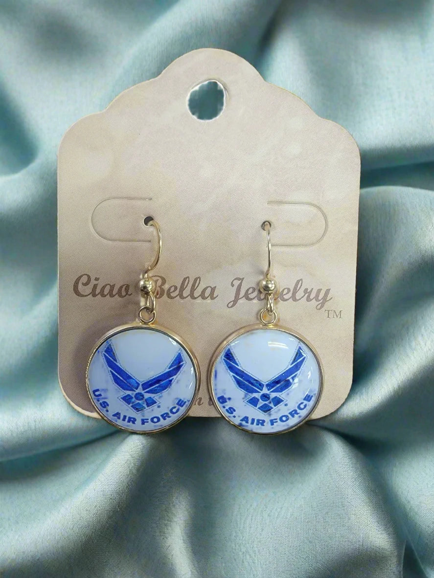 Air Force Silver or Gold Earrings: Seal, Roundel, Wings, Thunderbird | Made in the USA | Officially Licensed