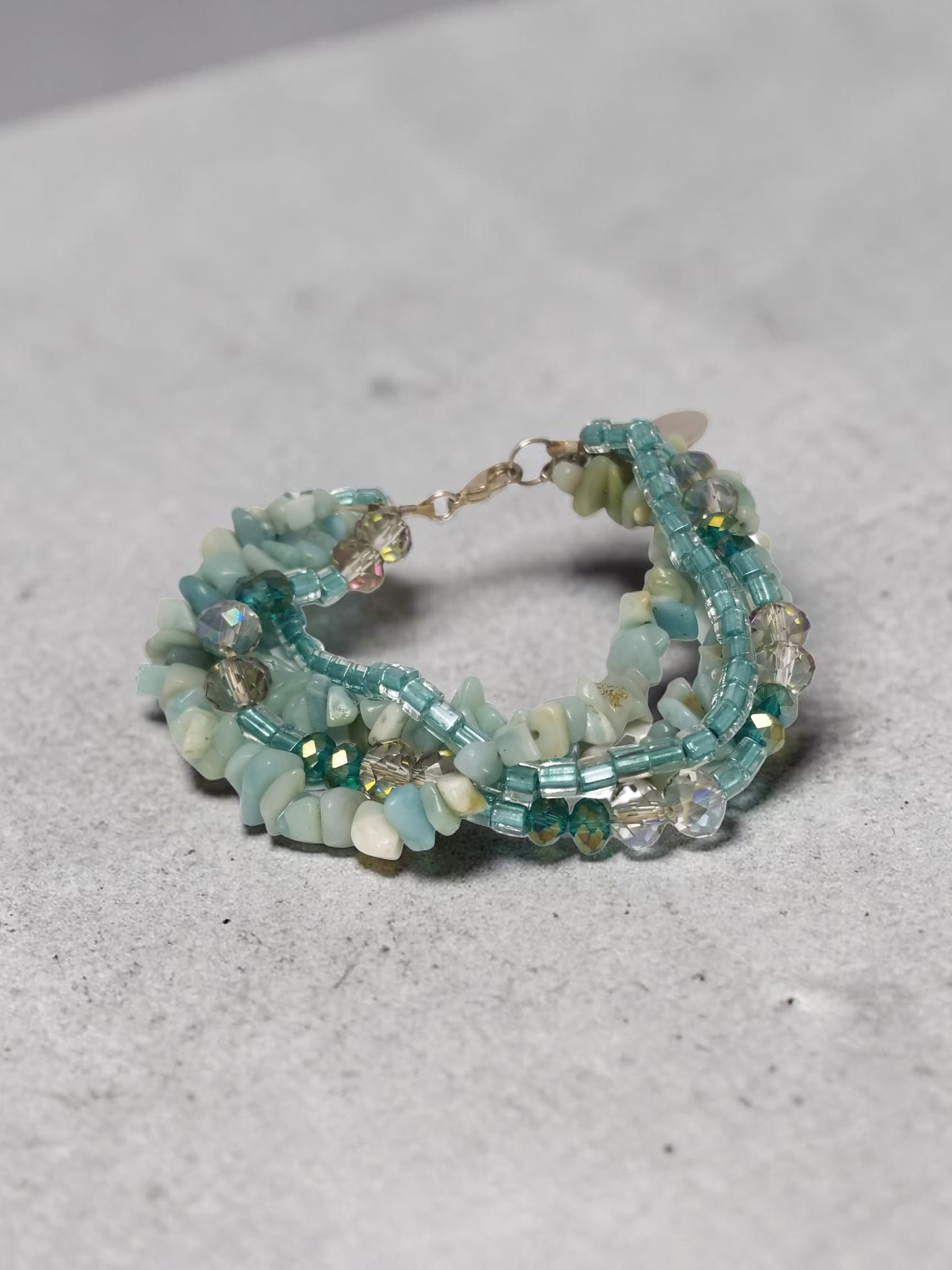 Multi-Strand Bracelet | Amazonite, Aquamarine, Sea Green | Stainless Steel