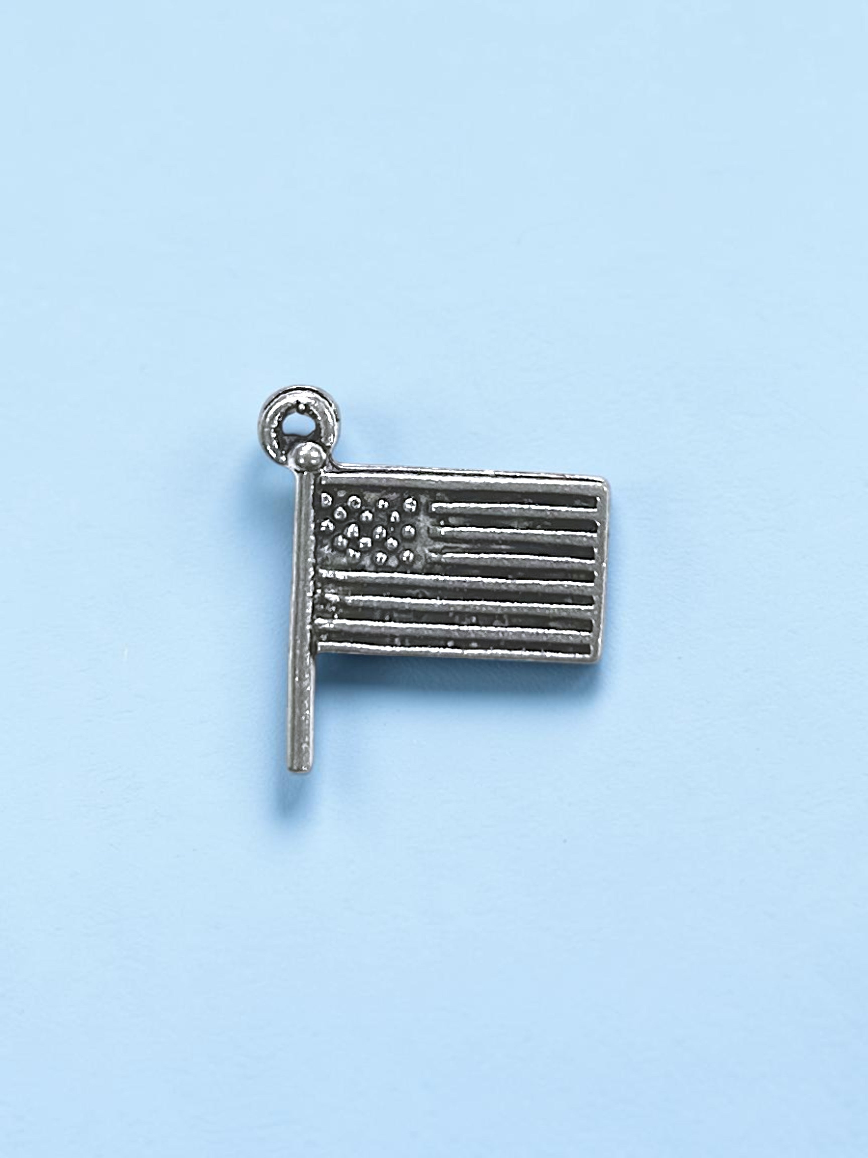 Silver American Flag Pewter Charm Pendant | Travel Charm