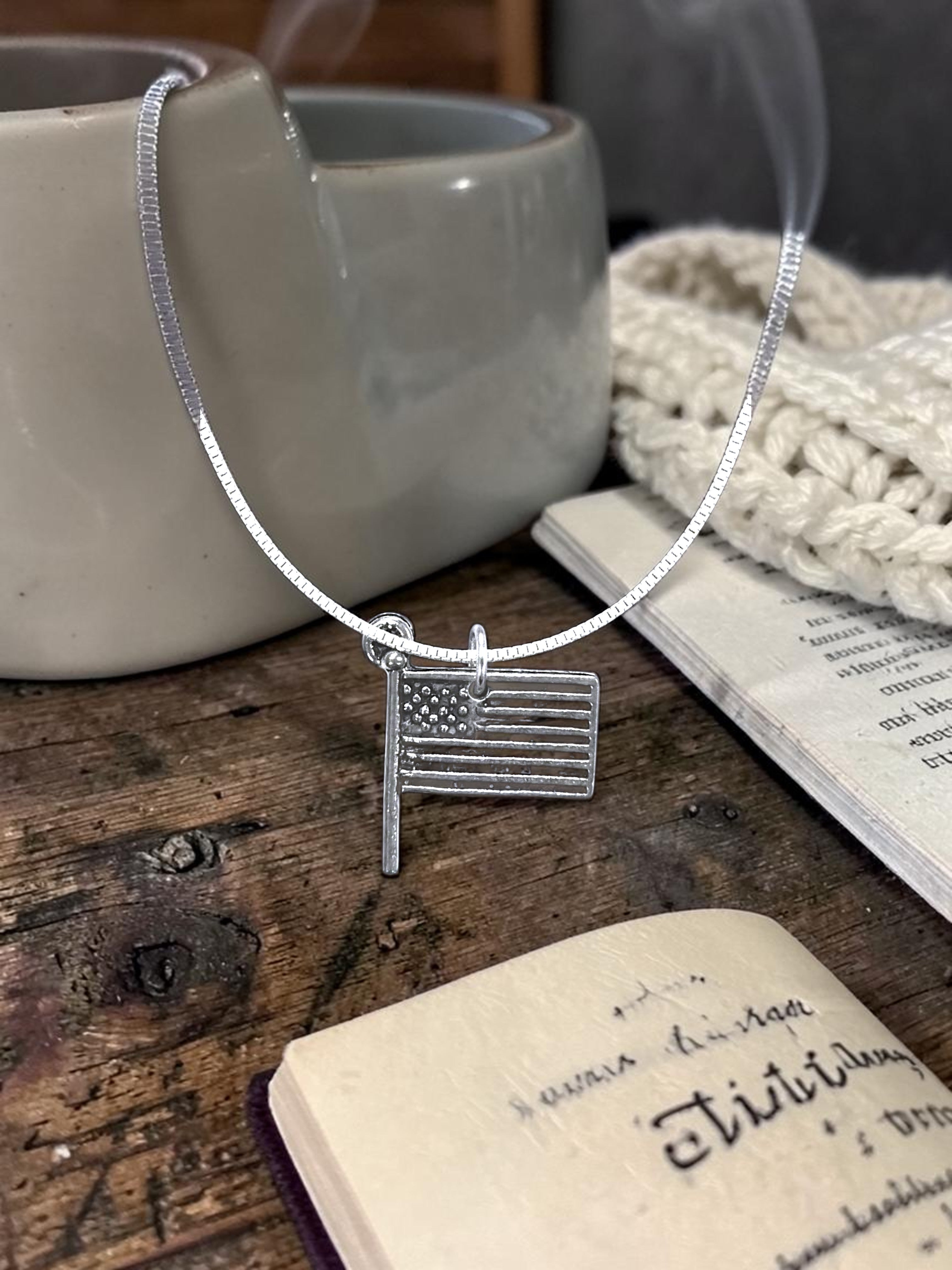 Silver American Flag Pewter Charm Pendant | Travel Charm