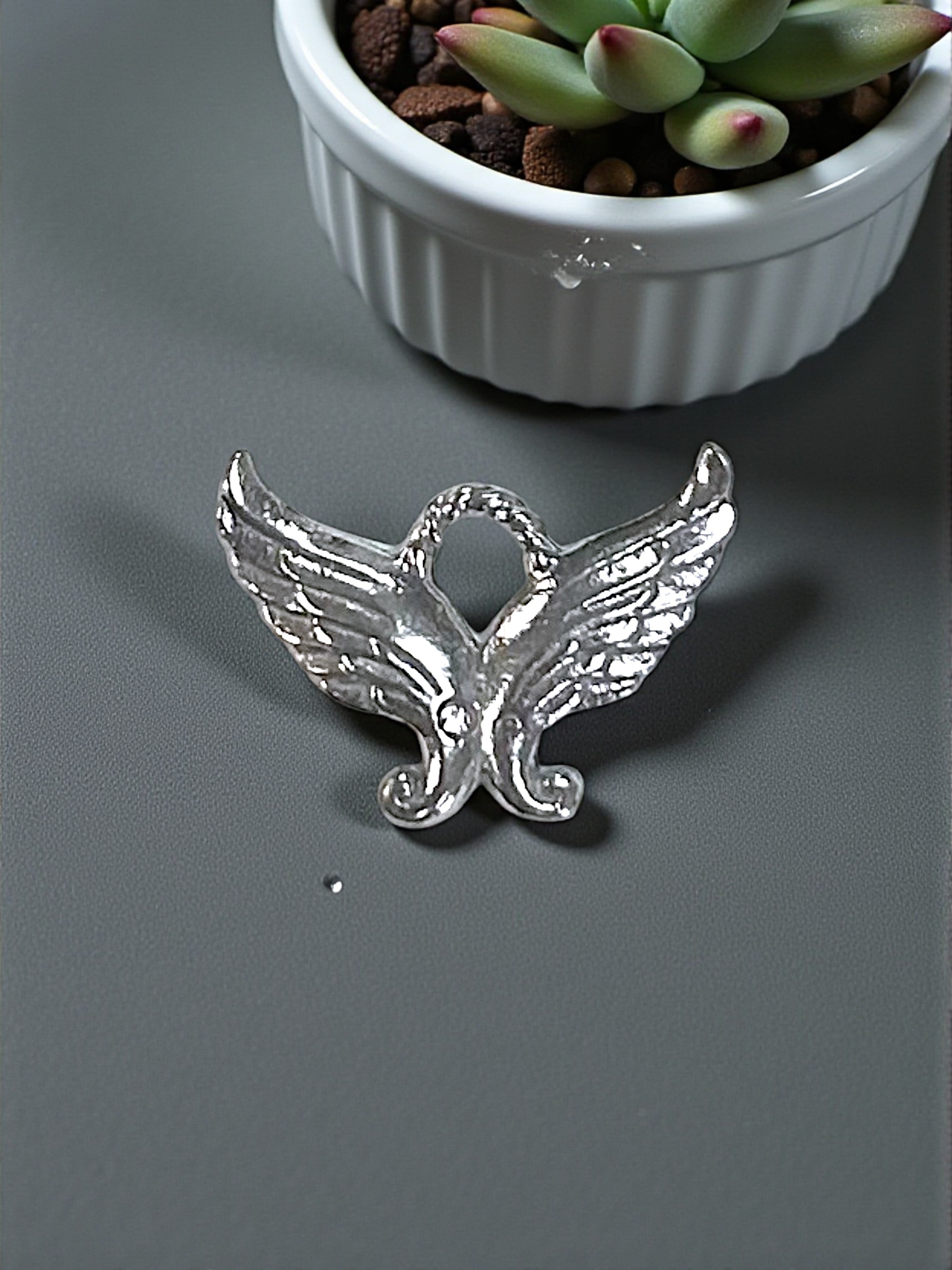 Silver Angel Wings Pewter Charm Pendant | Travel Charm