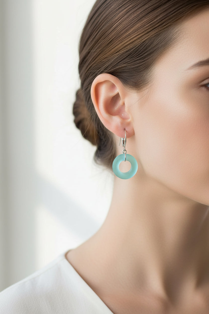 Ocean's Embrace: Mini Aquamarine Sea Glass Hoop Earrings | Coastal Elegance | Unique Handmade Jewelry