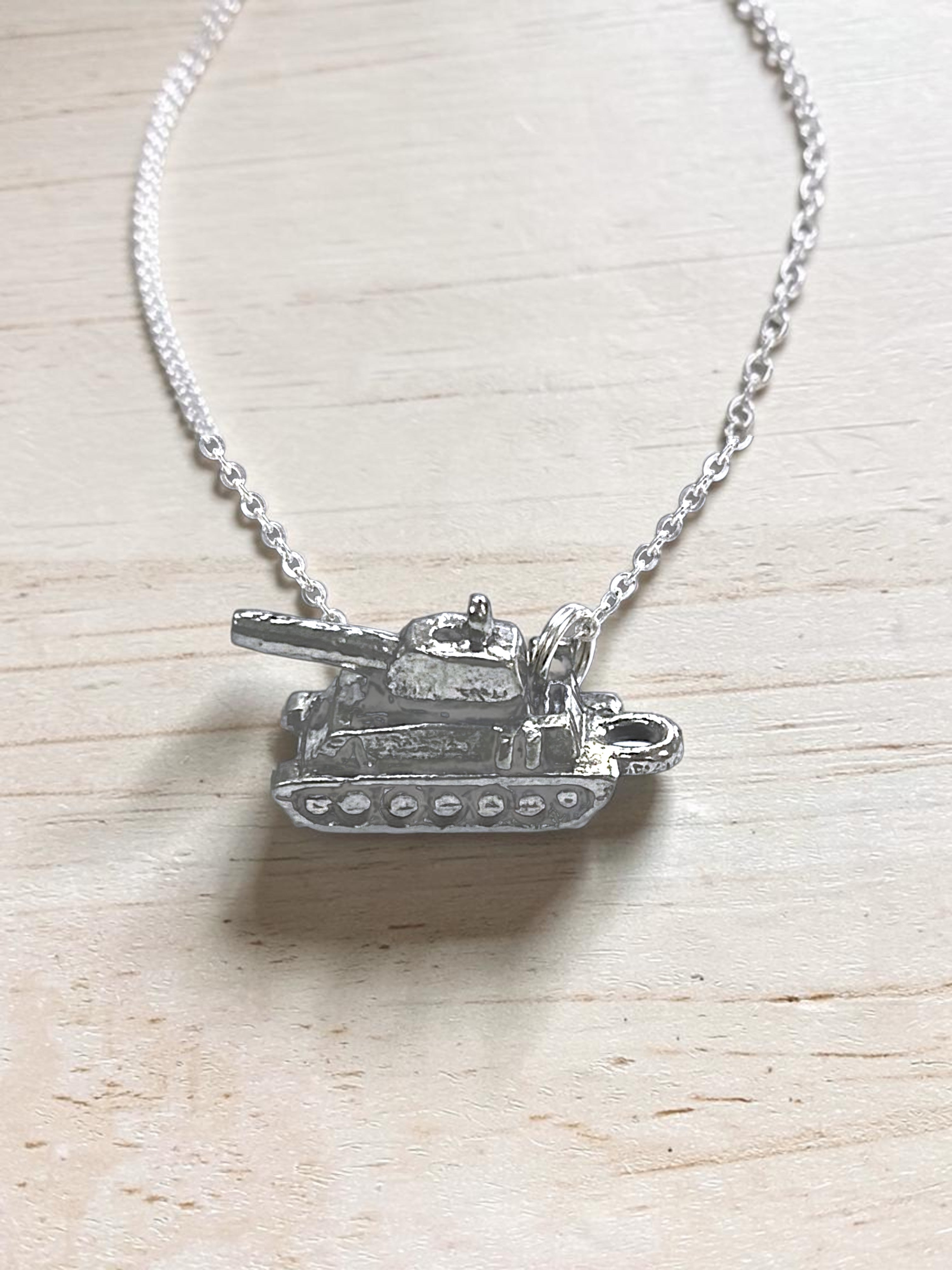 Silver Army Tank Pewter Charm Pendant | Travel Charm