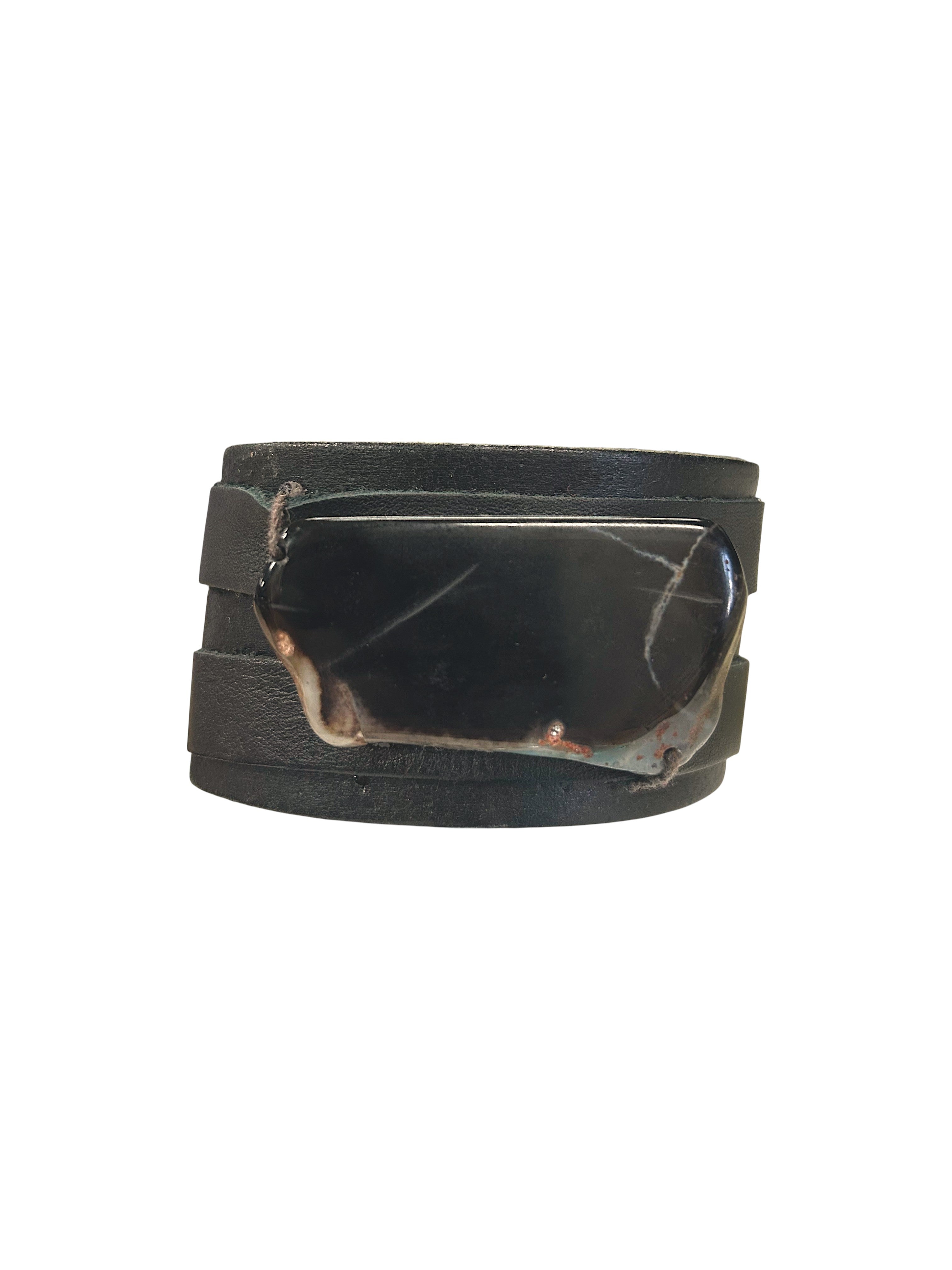 Black Agate Leather Cuff Buckle Bracelet | Stylish and Durable