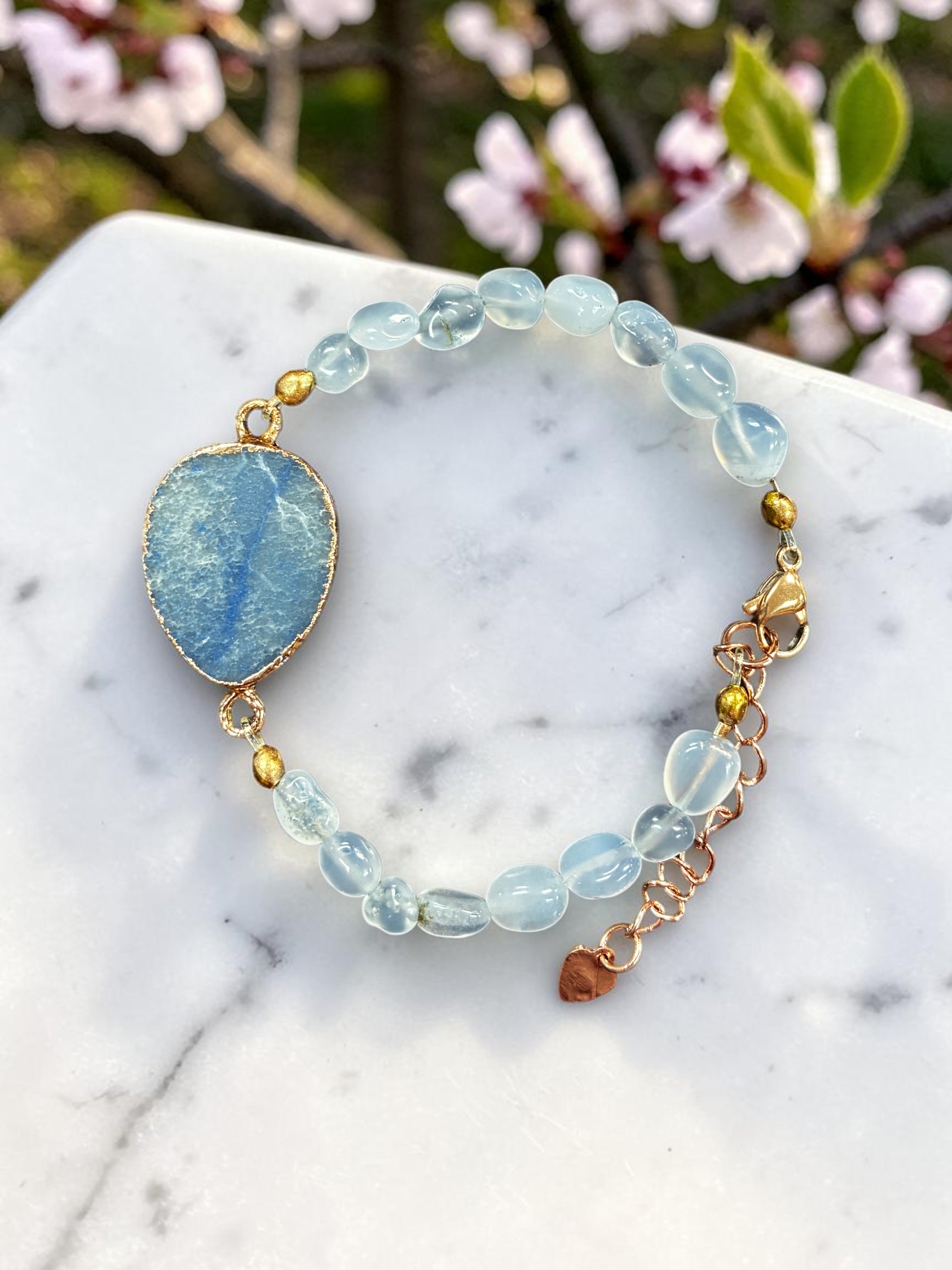 Elegant Blue Agate Statement Bracelet with Soothing Chalcedony Stones