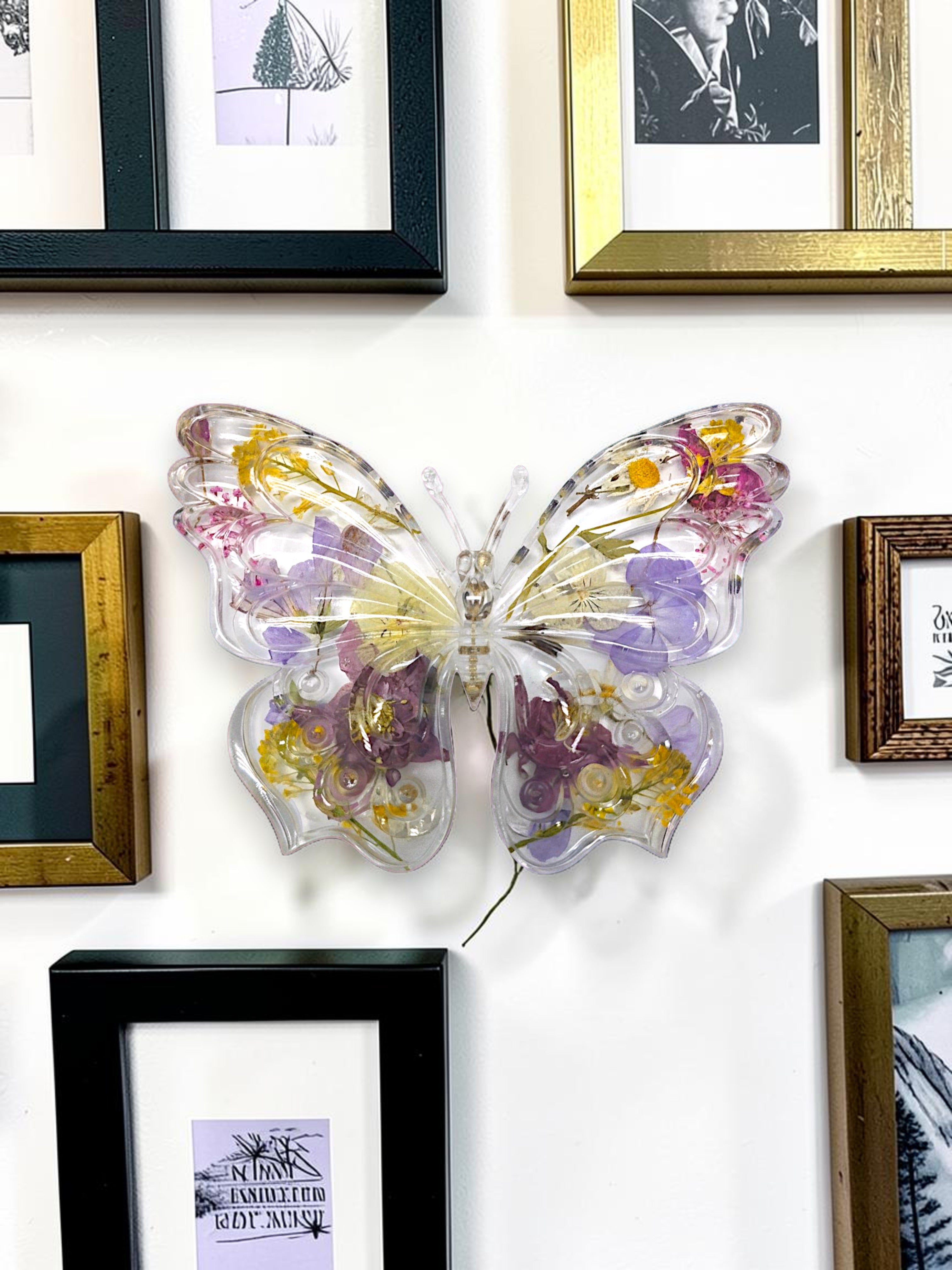 Colorful Handmade Pressed Flower Butterfly Decoration | Wall or Novelty Decor | Unique Handmade Resin Design