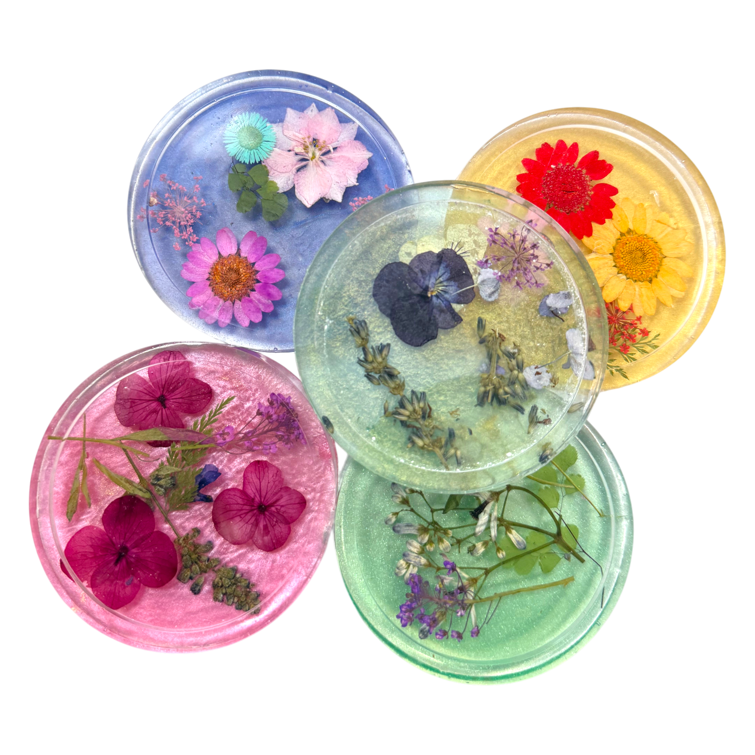 Handmade Real Flower Colorful Coasters - Set of 2 or 4