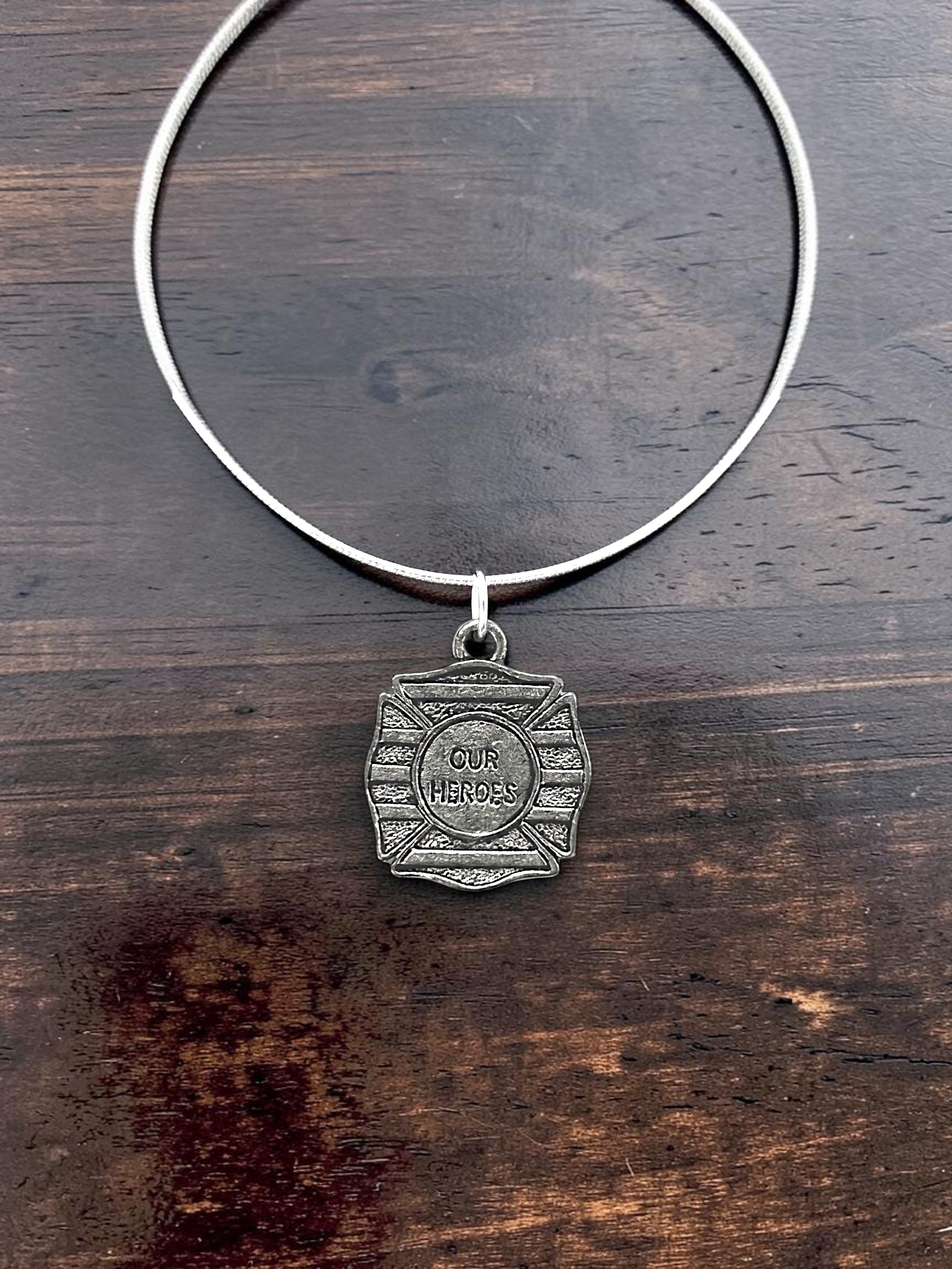 Silver "Our Heroes" Firefighter Pewter Charm Pendant | Travel Charm