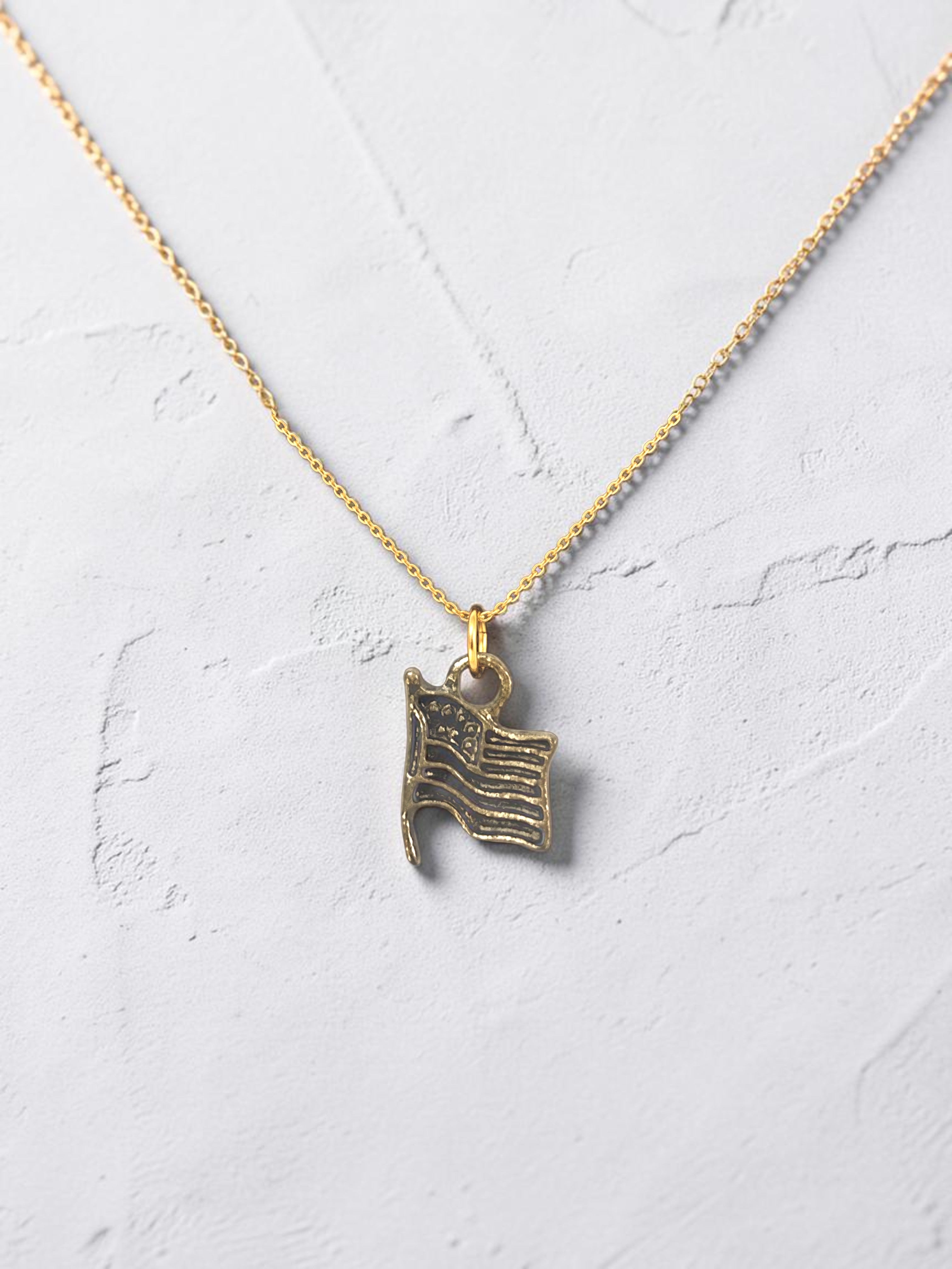 Gold American Flag Pewter Charm Pendant | Travel Charm