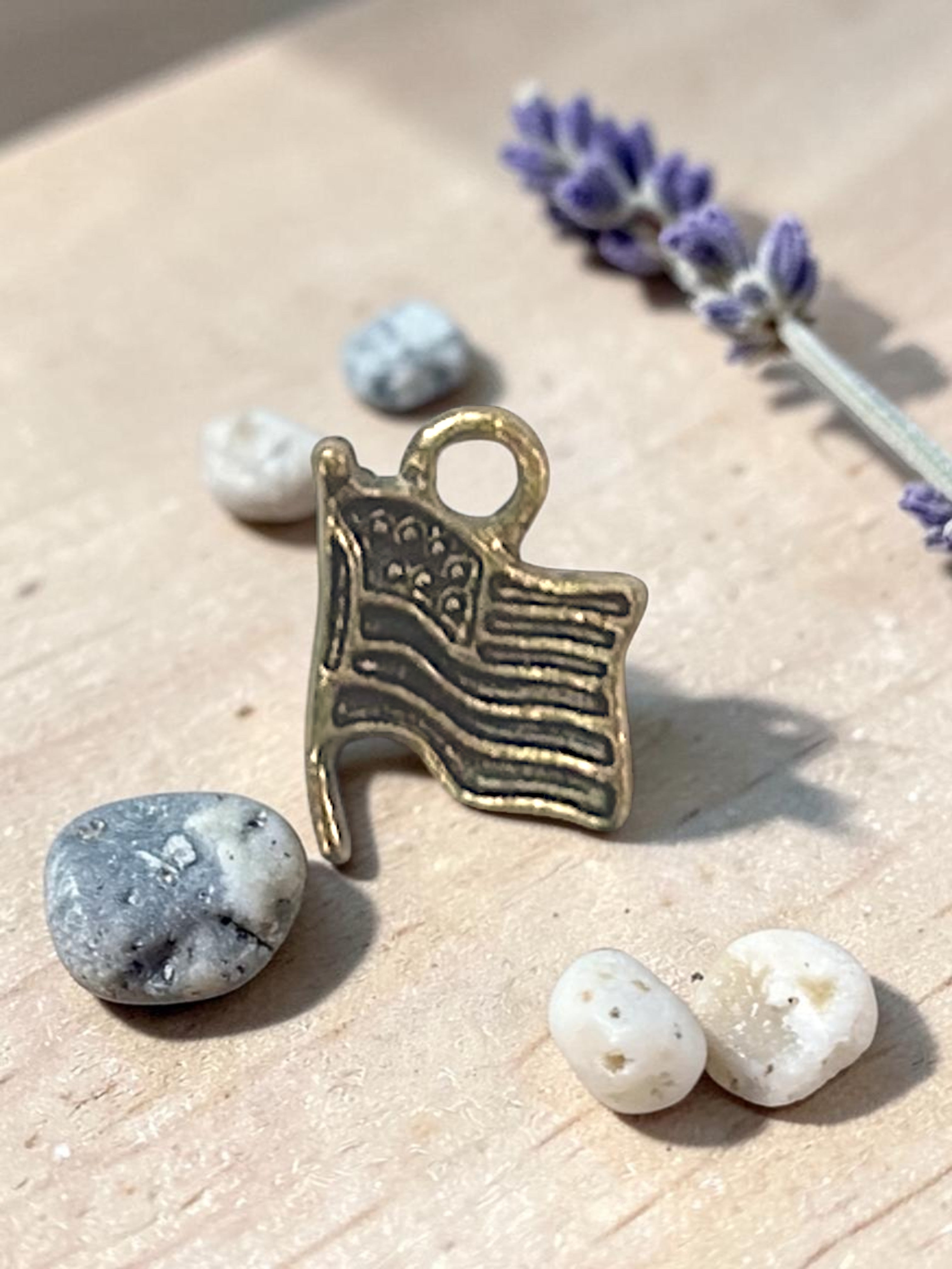 Gold American Flag Pewter Charm Pendant | Travel Charm