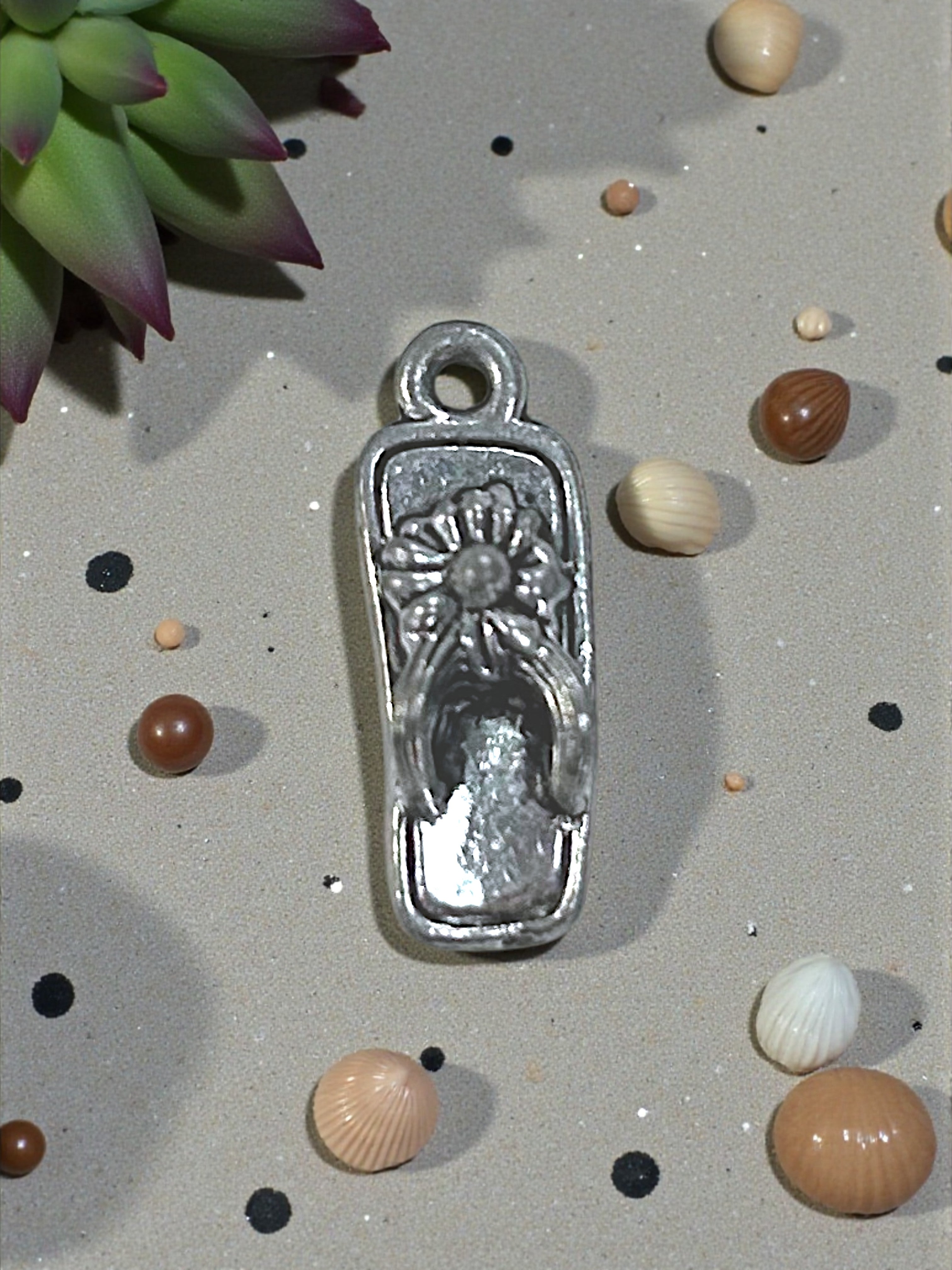 Silver Flip Flop Pewter Charm Pendant | Travel Charm