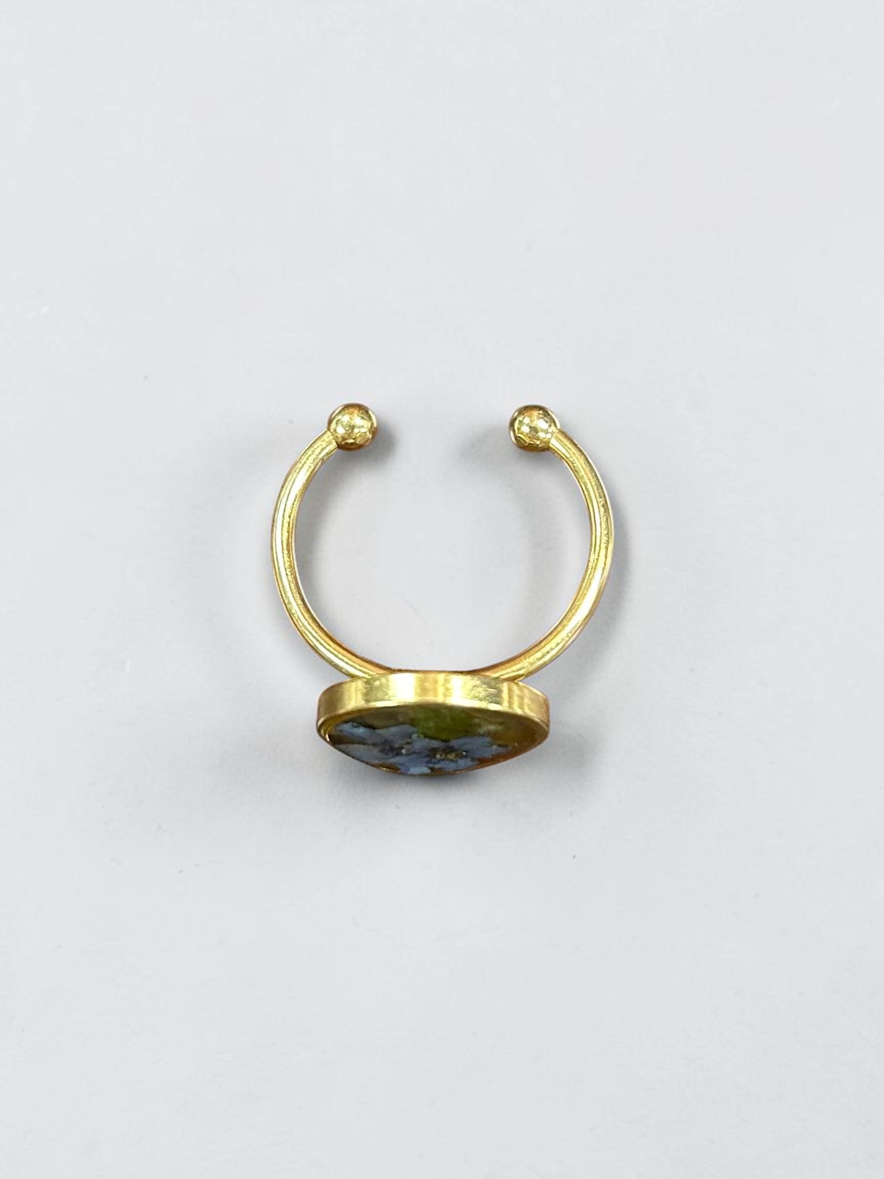 Forget Me Not Handmade Pressed Flower Gold Plated Adjustable Ring