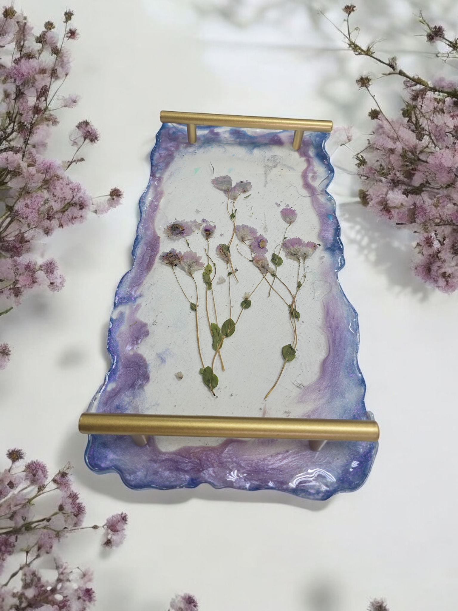 Botanical Tray with Pressed Flowers & Handles | Home and Dorm Decor