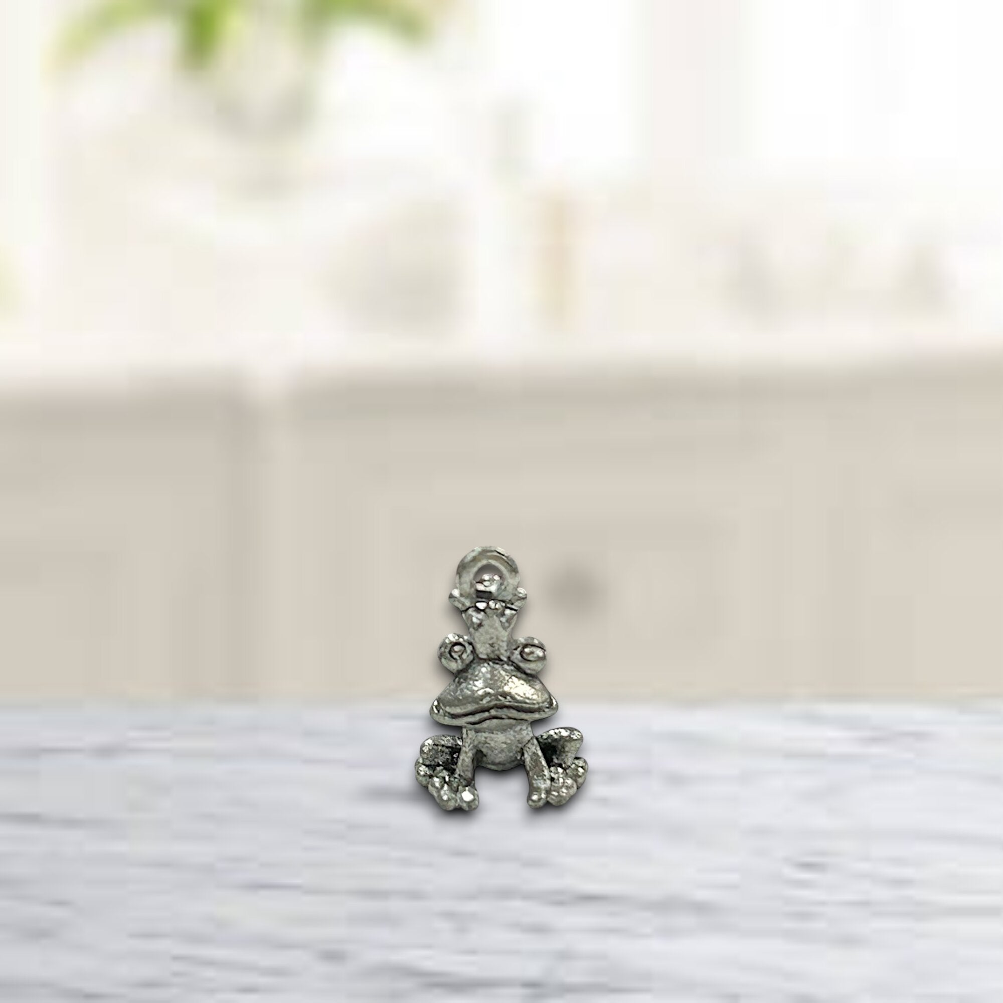 Silver Frog with Crown Pewter Charm Pendant | Travel Charm