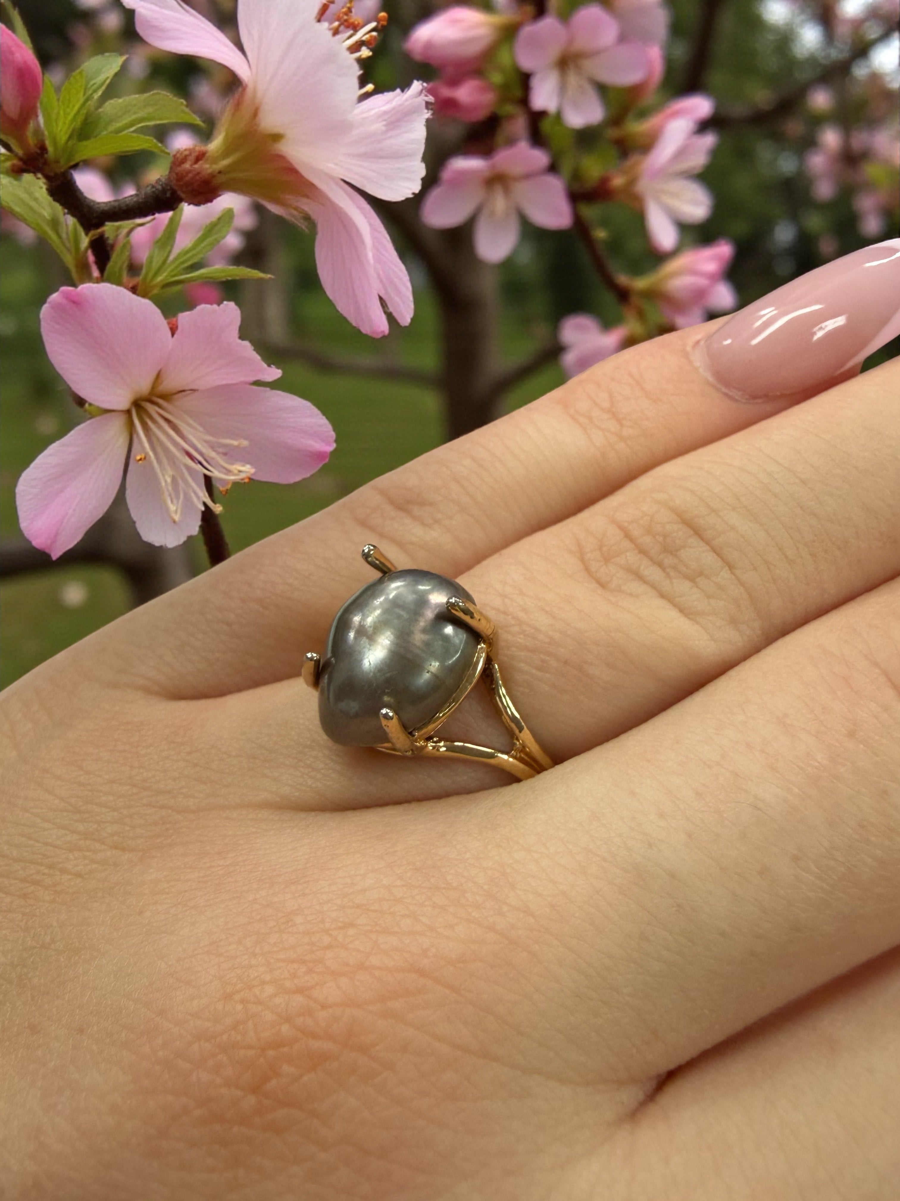 One-of-a-Kind Gray Freshwater Pearl Statement Ring