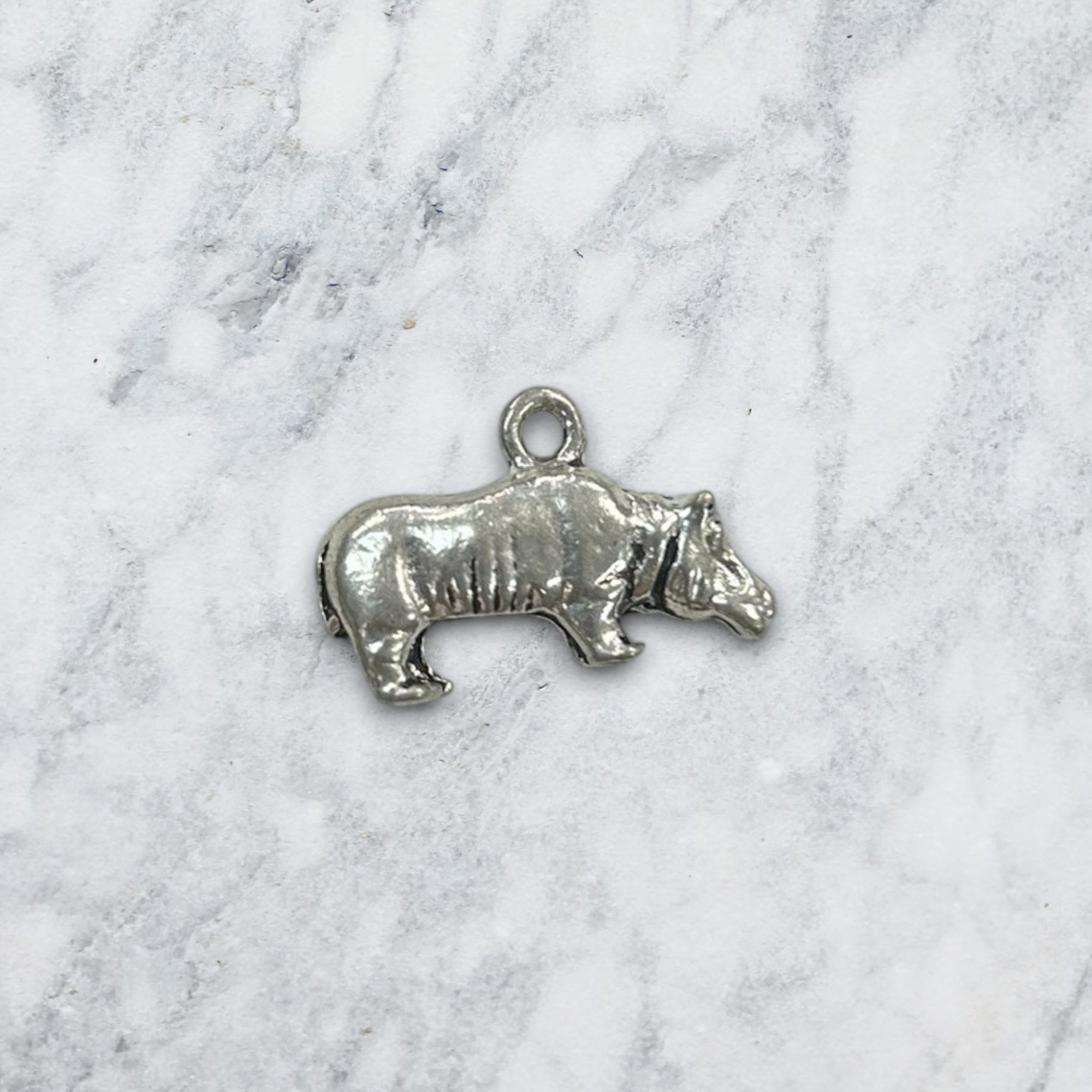 Silver Hippo Pewter Charm Pendant | Travel Charm