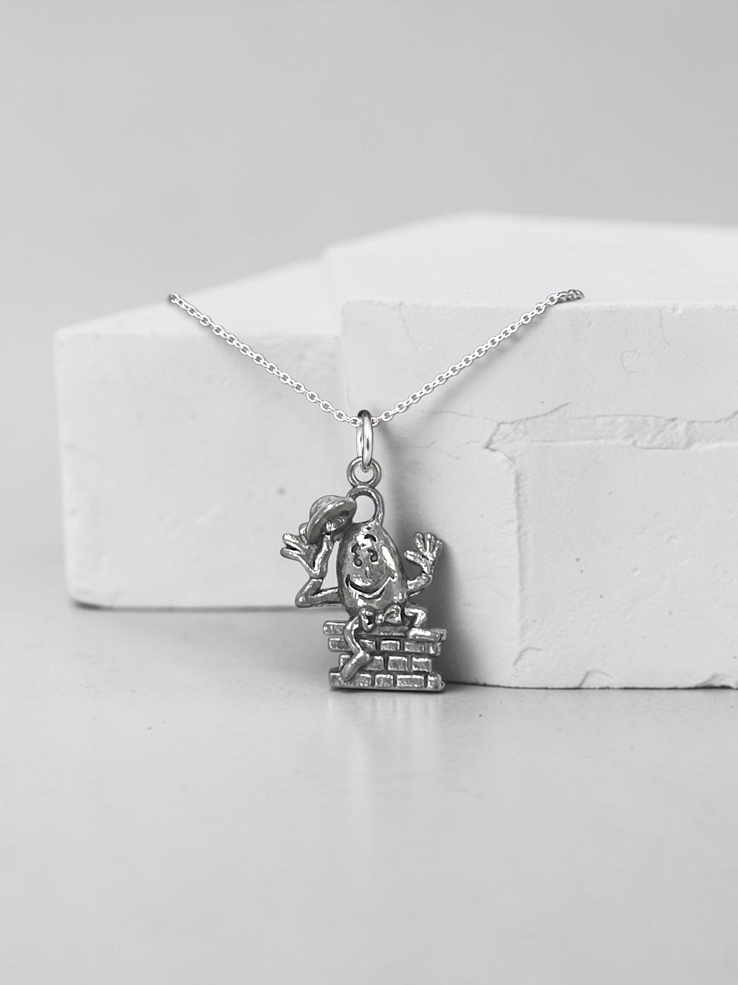 Humpty Dumpty Pewter Charm Pendant (Silver or Gold) | Travel Charm