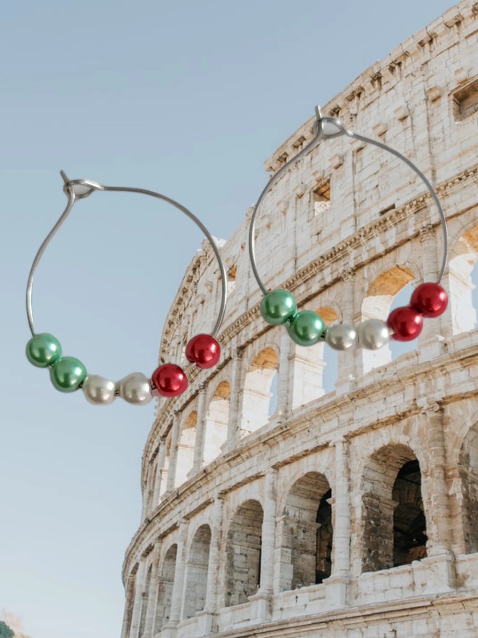 Christmas Pearl Hoop Earrings - Red, Green, & White Holiday Jewelry