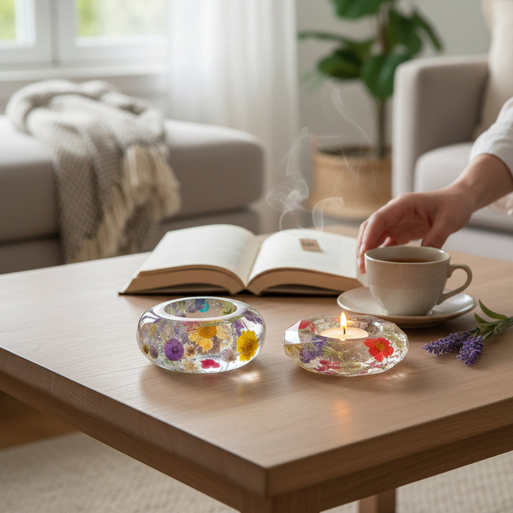 Hand-Cast Real Flower Resin Candle Holder Bowl | Bridal Bouquet Keepsake