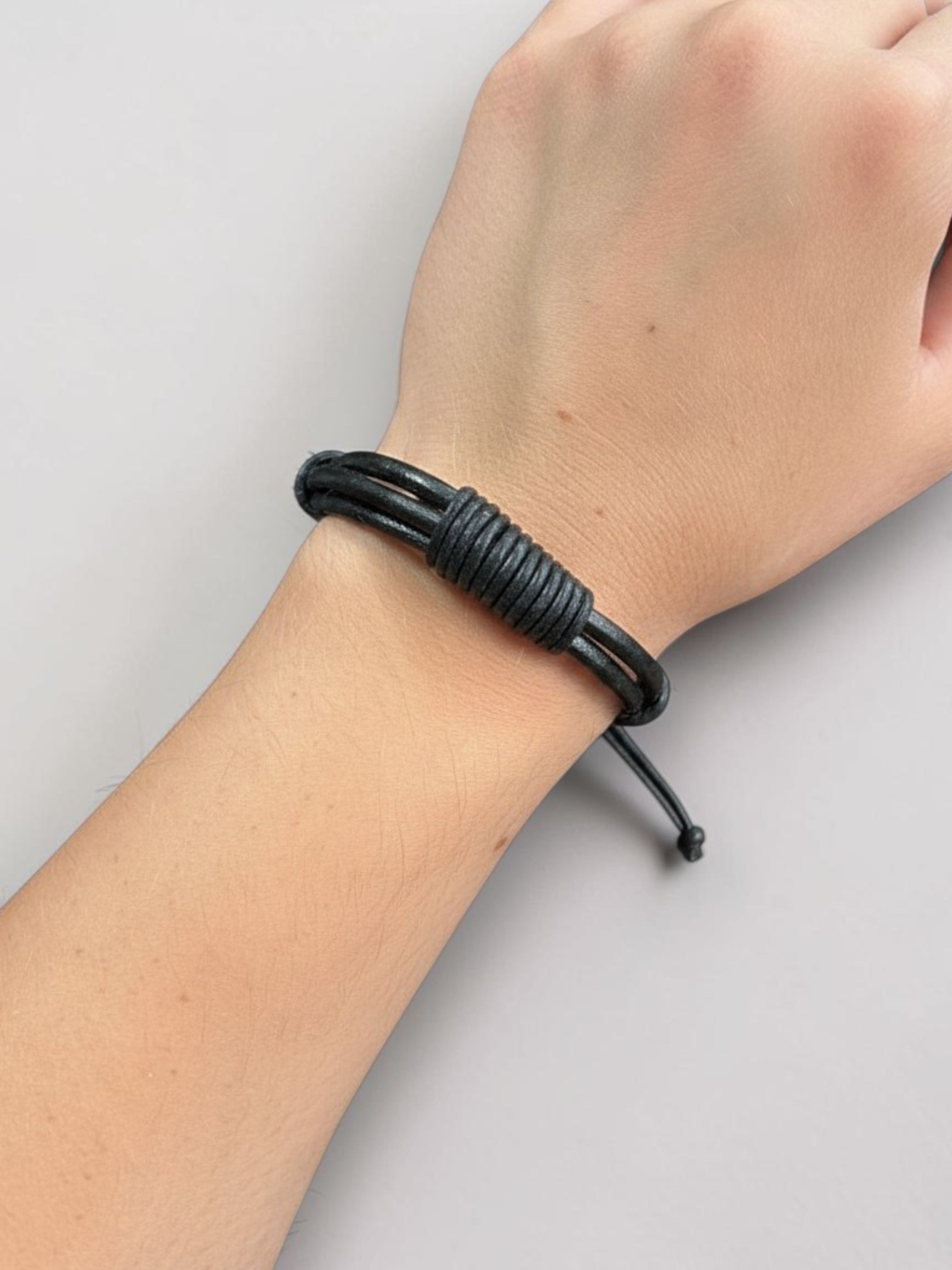 Men's Brown or Black Leather Adjustable Bracelet