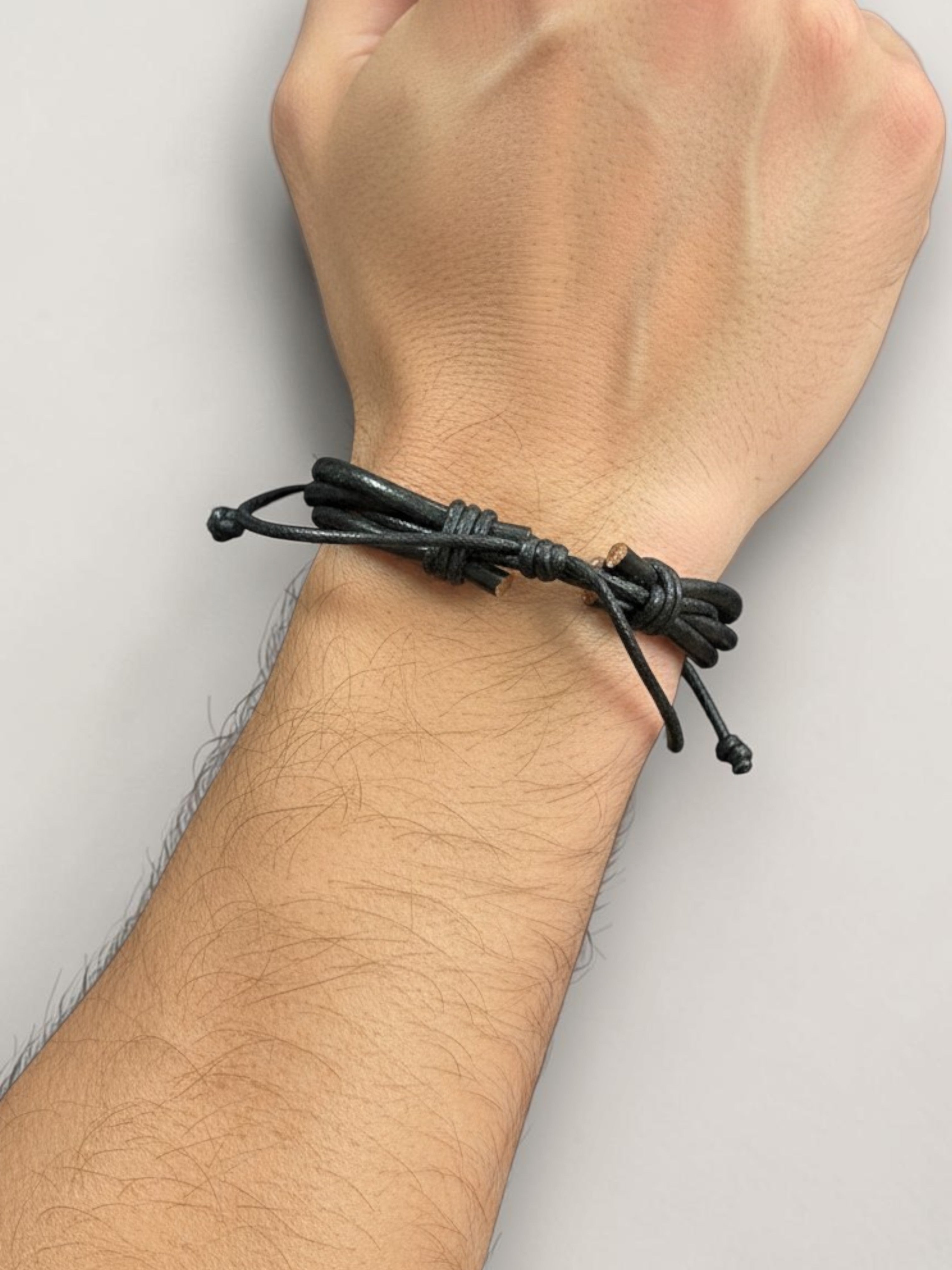 Men's Brown or Black Leather Adjustable Bracelet