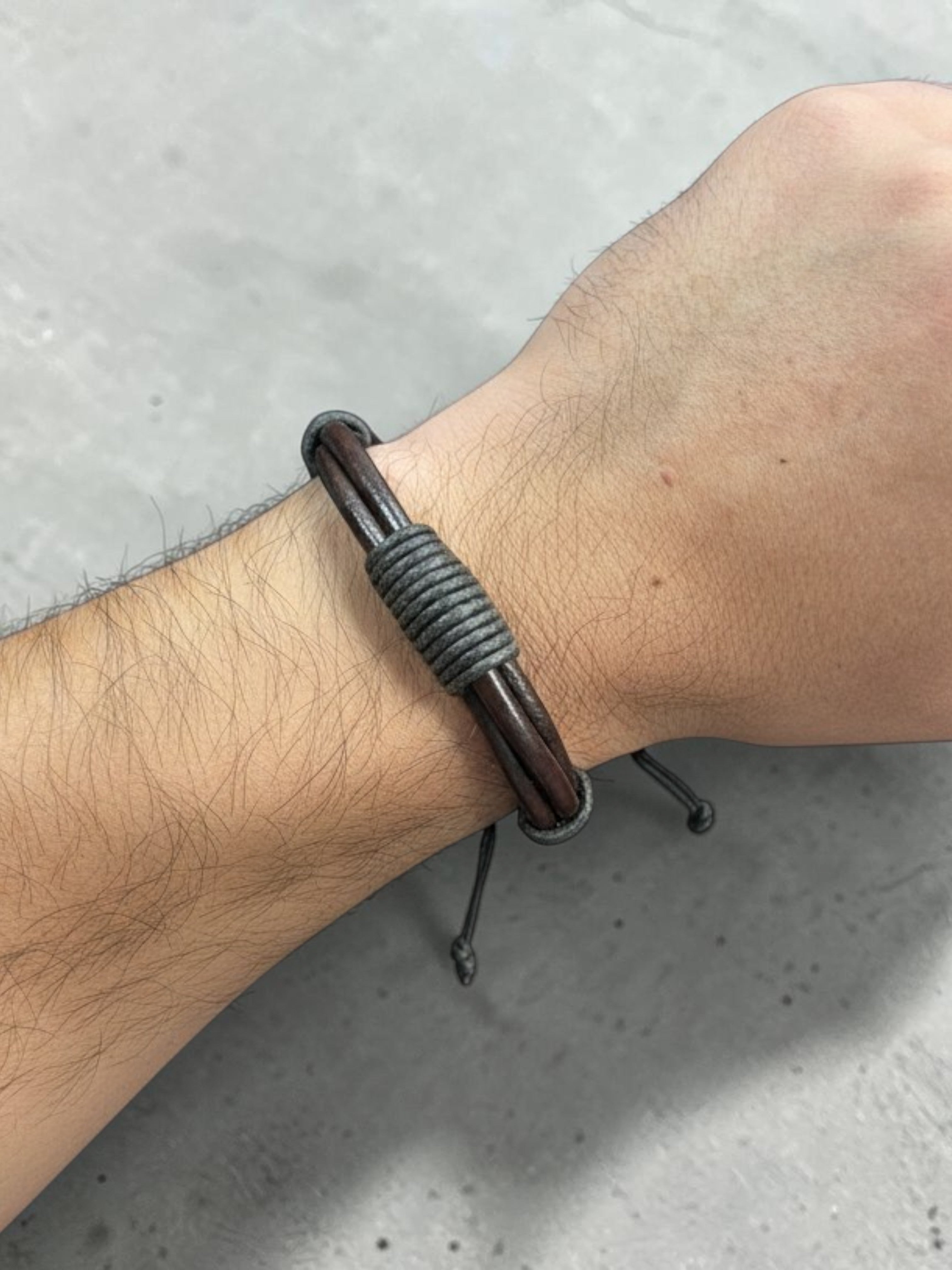 Men's Brown or Black Leather Adjustable Bracelet