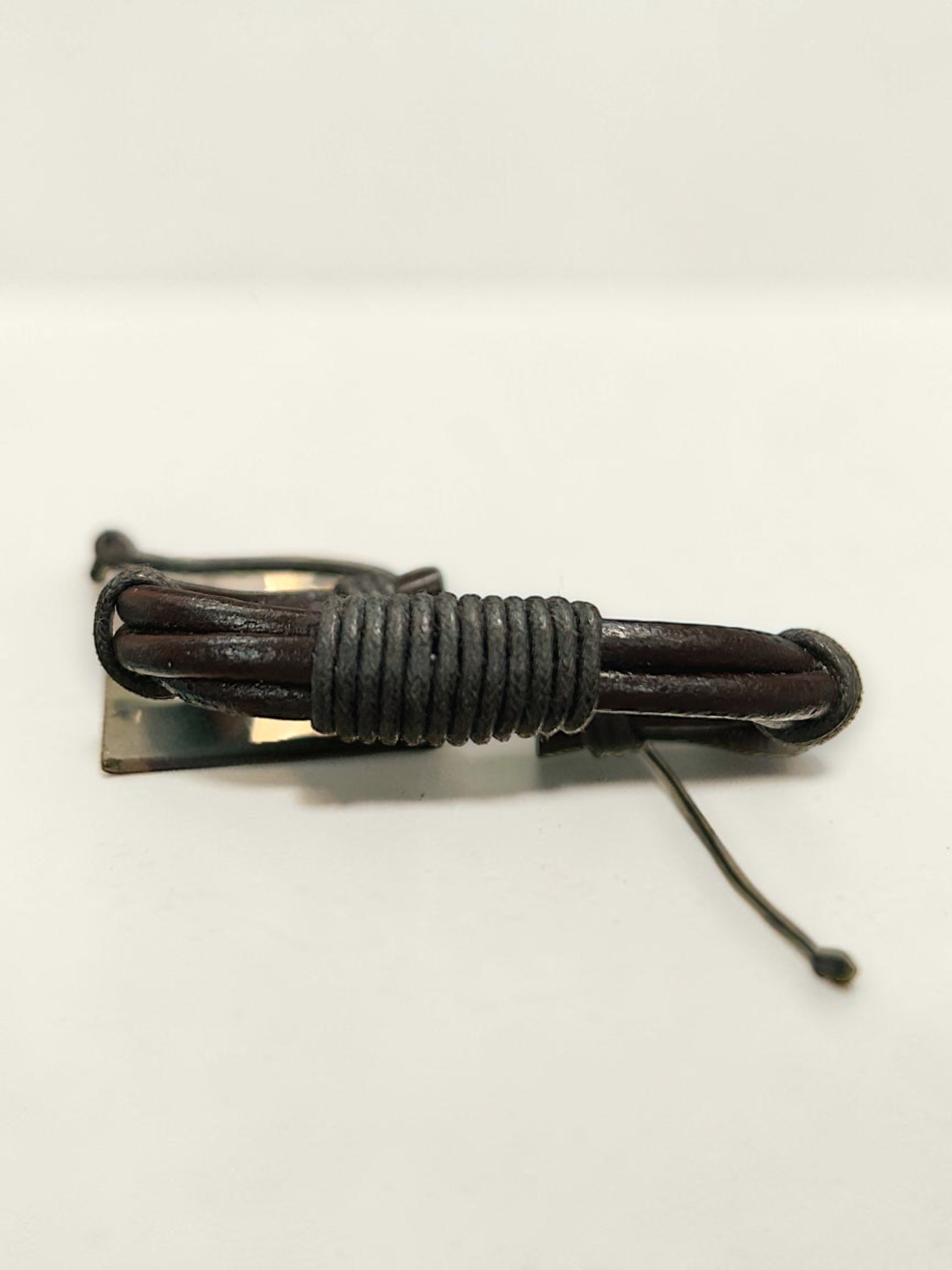 Men's Brown or Black Leather Adjustable Bracelet