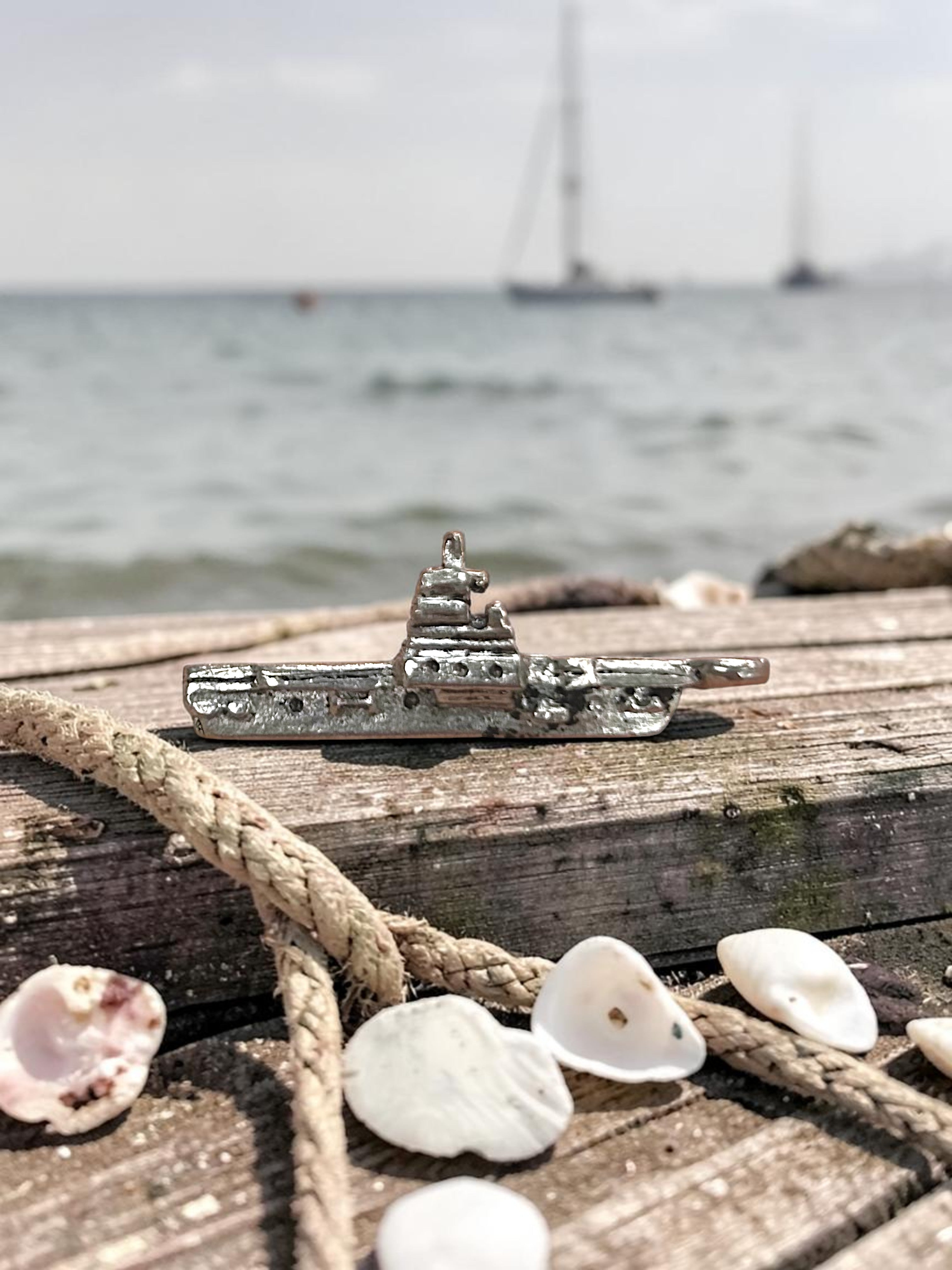 Silver Naval Aircraft Carrier Pewter Charm Pendant | Military Ship Charm