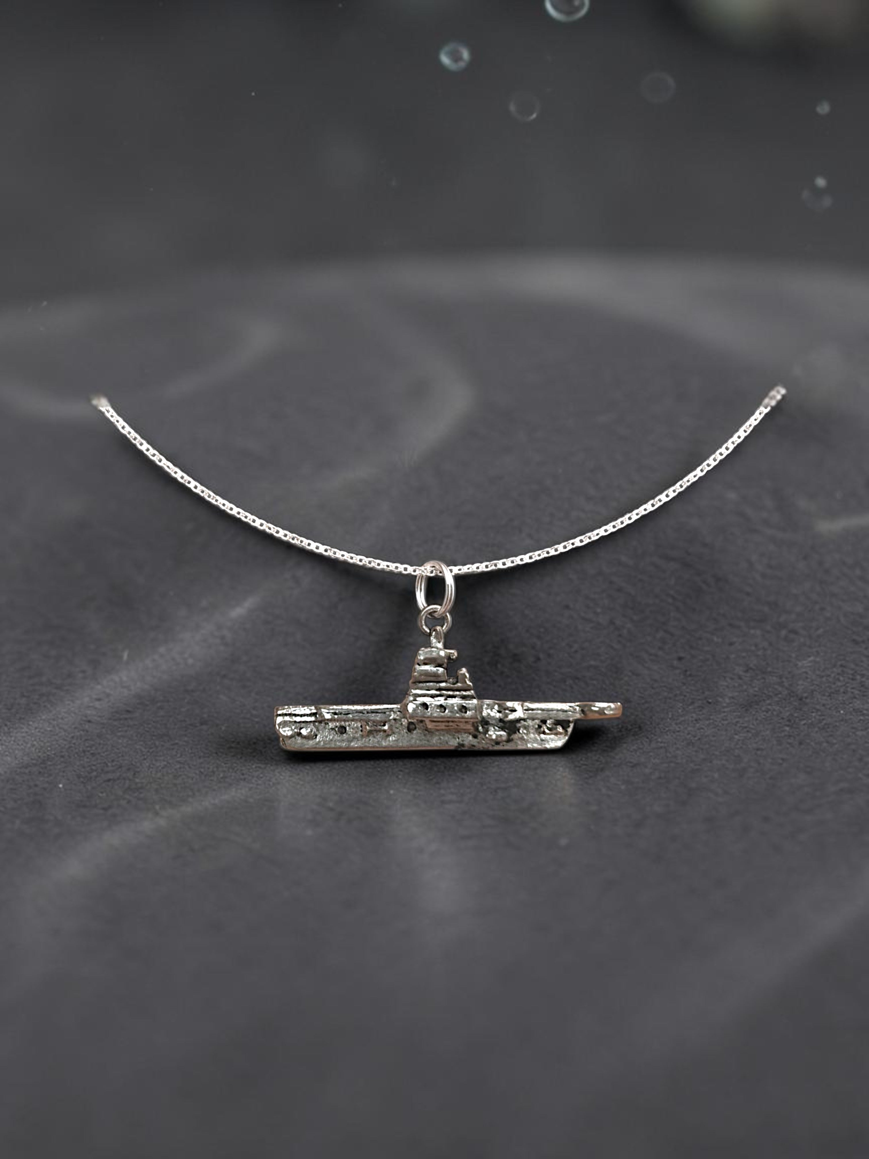 Silver Naval Aircraft Carrier Pewter Charm Pendant | Military Ship Charm